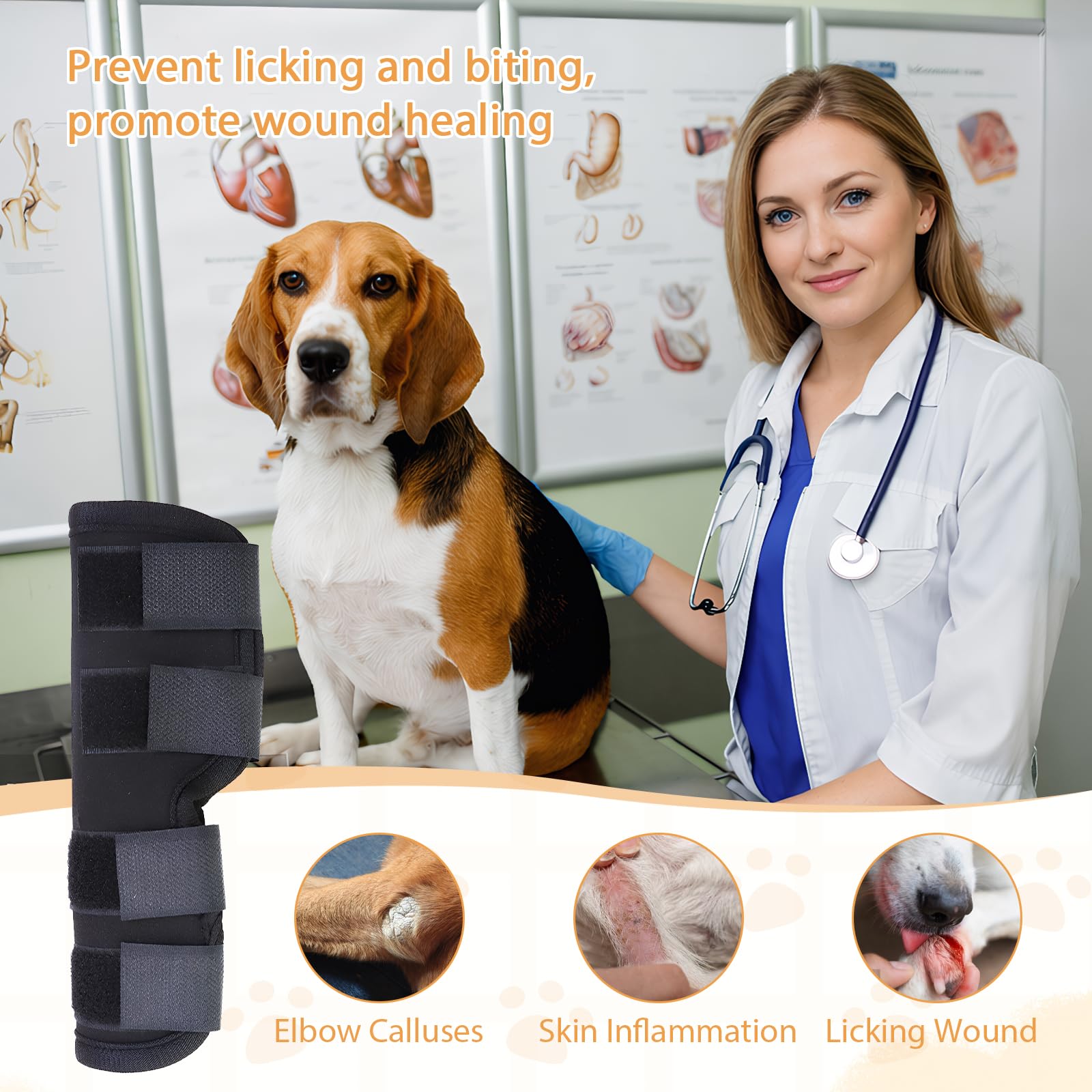 2 tobilleras para perros, cómodas, ajustables, rodilleras traseras para perros, para patas delanteras y traseras, para evitar lamer, vendaje para perros para heridas, para la curación de