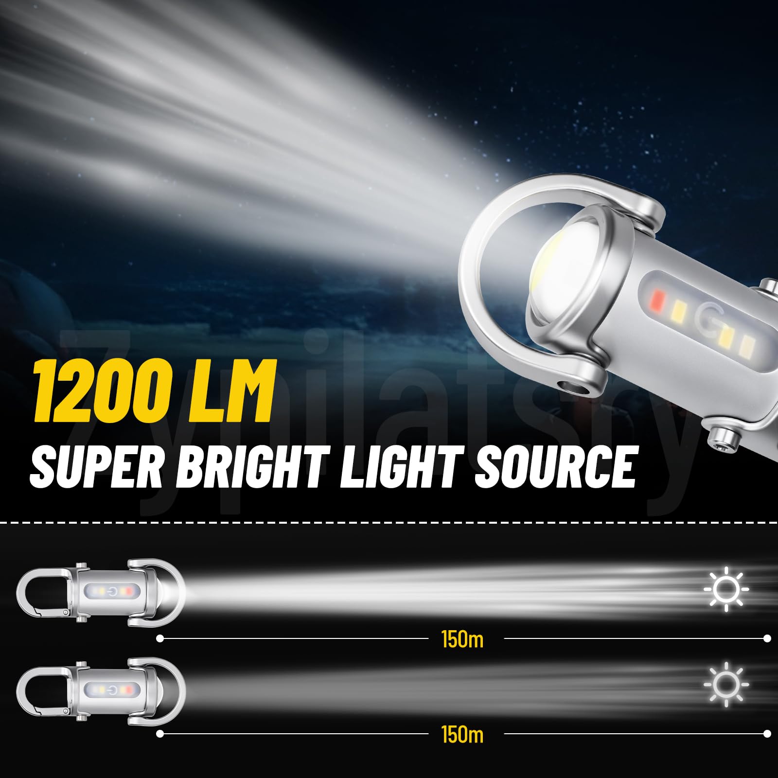 Mini linternas LED superbrillantes de 1200 lúmenes, recargable por USB, pequeña, impermeable, llavero de rescate, camping, color plateado