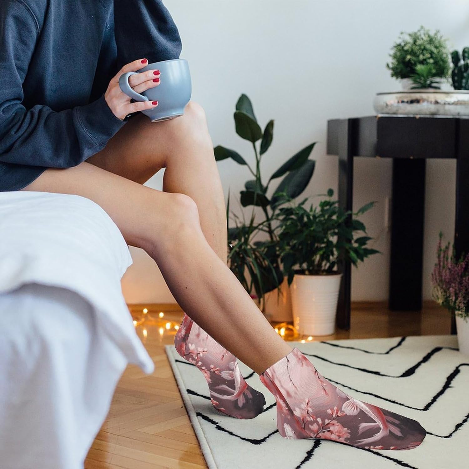 Pink Cherry Blossom Red Carp Ankle Socks for Men Women 5 Pairs | Comfortable Casual Low Cut Socks, Lightweight No Show Breathable Athletic Socks, Soft Mini Crew Socks for All Seasons