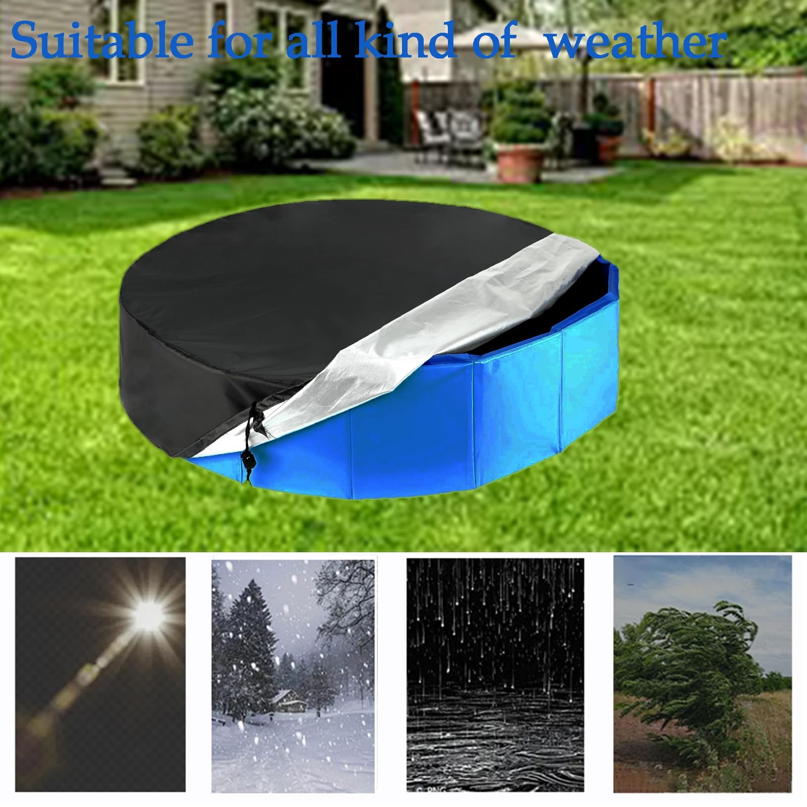 Rotonda Copertura per Piscina da Esterno,Copertura Mobili da Giardino Circolare Impermeabile e Antipolvere 420D Oxford Pieghevole all'aperto con Coulisse,Copertura Vasche Gonfiabili,Blu,144"/366cm