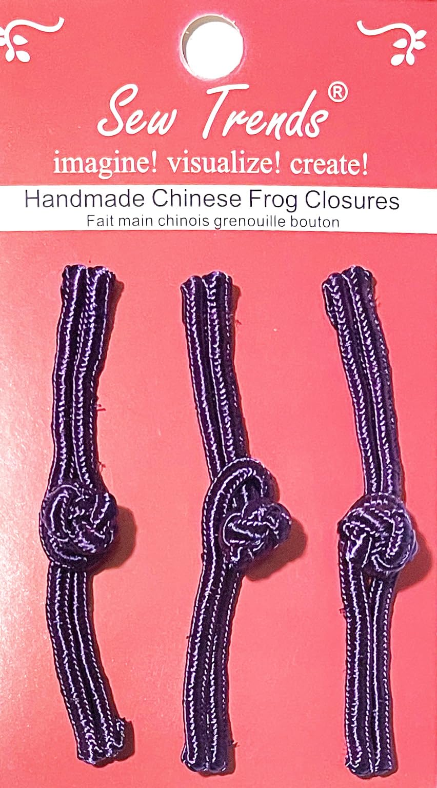 SEW TRENDS Handmade Frogs Closures Chinese Button Hook & Eye- Purple Color- Straight Loop & Knot Design- 0.5