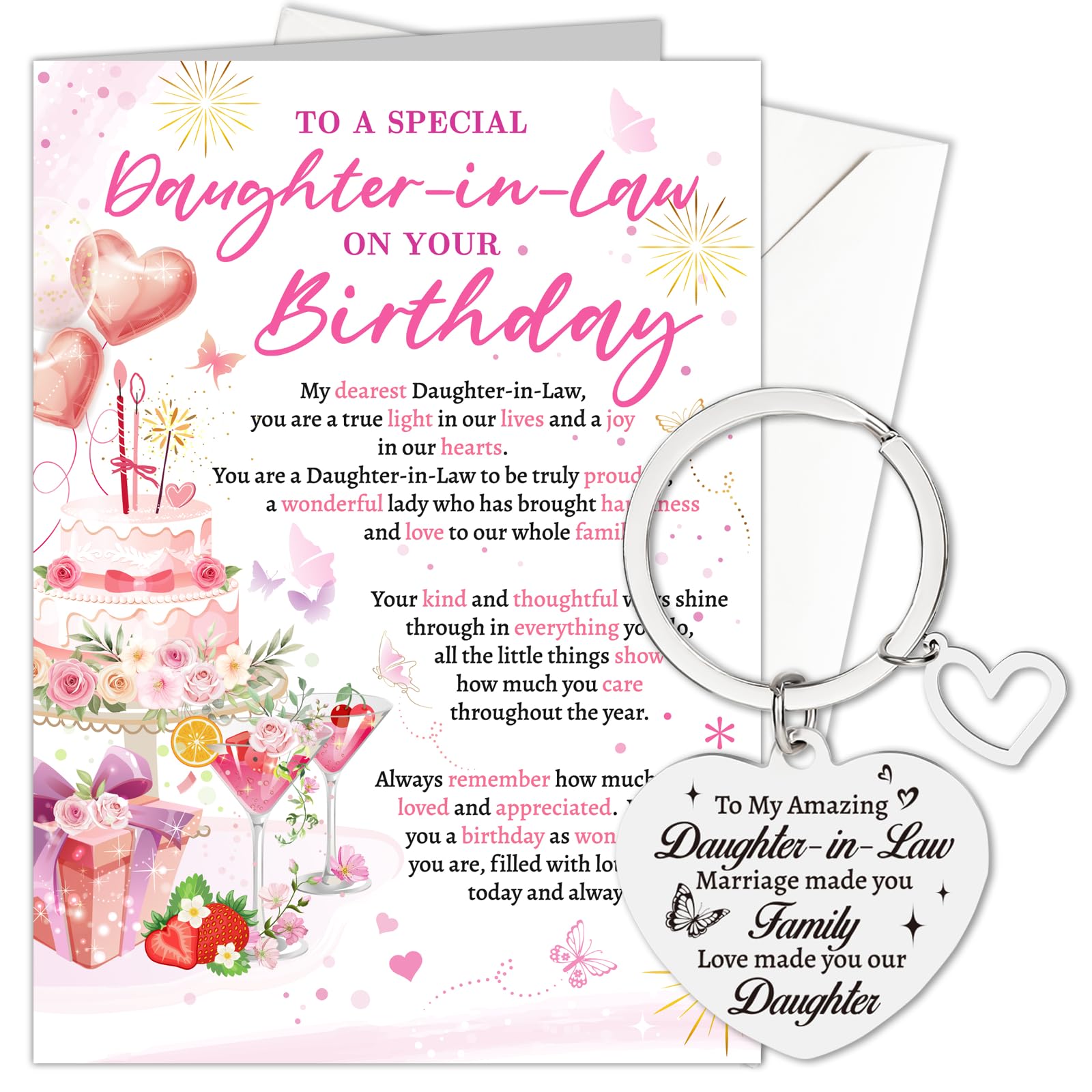 HOWAF Daughter in Law Birthday Cards Gifts, Happy Birthday Card & Keyring Engraved for Daughter in Law Gifts — image 1