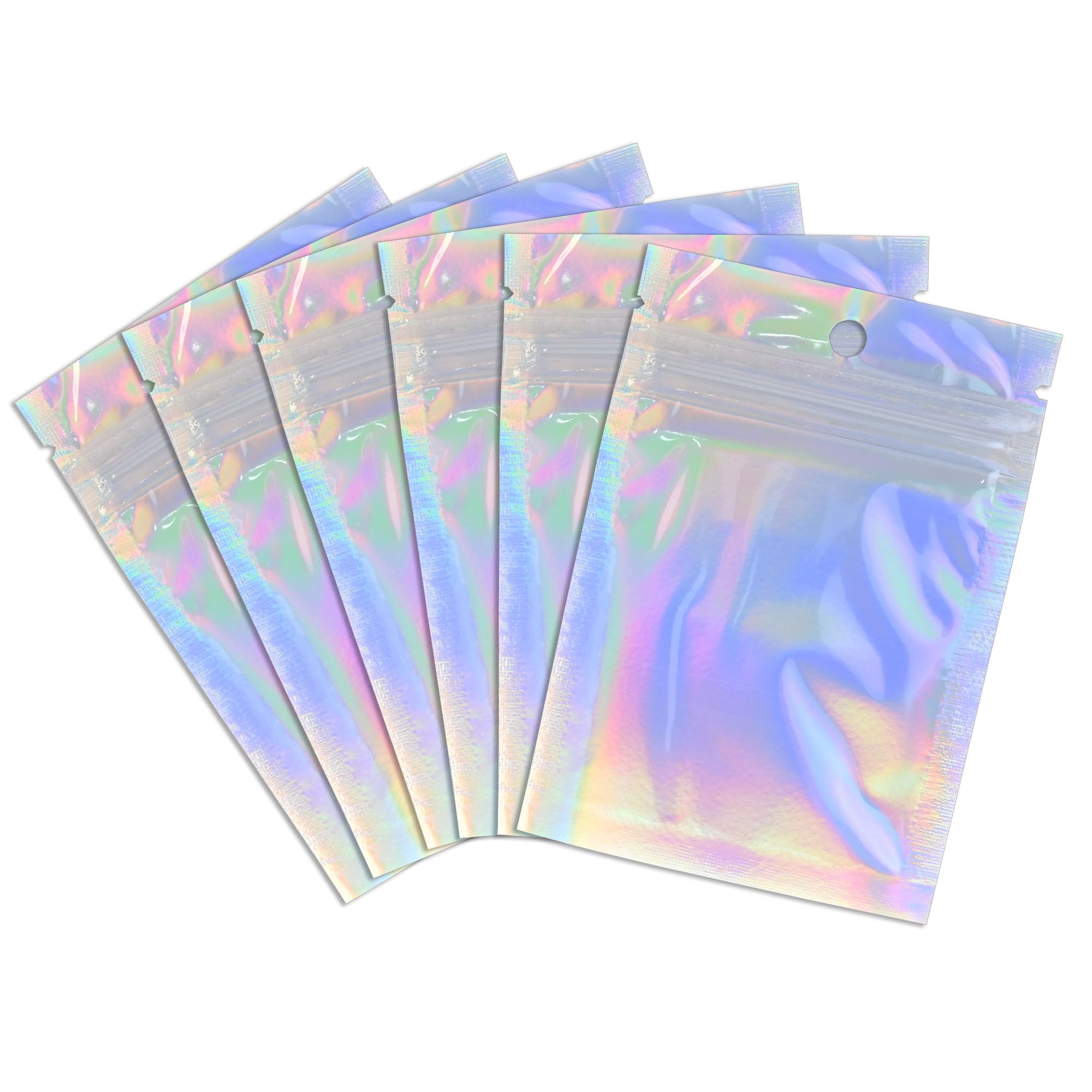 100 Pack Holographic Resealable Plastic Bags for Food Storage, Zipper Bags with Clear Front Window, Packaging Pouch for Small Business (100 Pack,