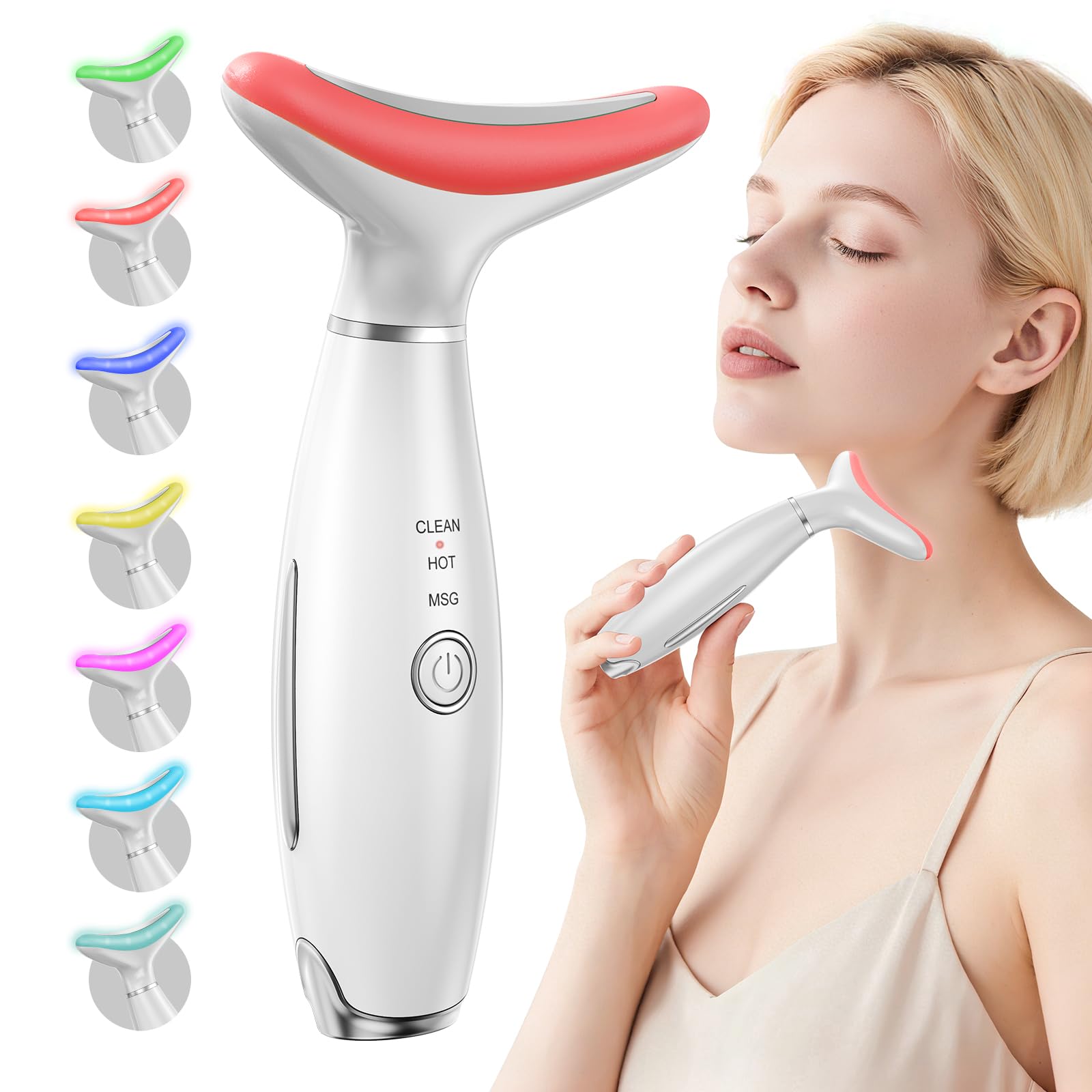 Red Light Therapy Device for Face and Neck, 7 Colors Portable Led Face Massager with Vibration, Home Skin Care Facial Sculpting Tool for Face Lifting & Firming