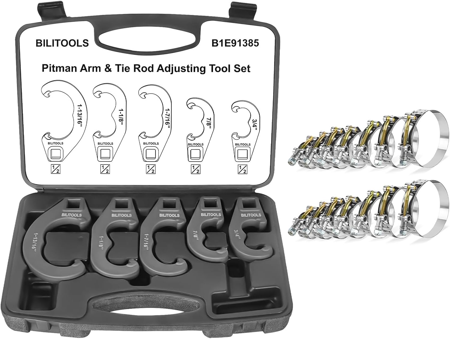 T-Bolt Hose Clamp Set & 5 Piece Tie Rod Adjuster Tool Set