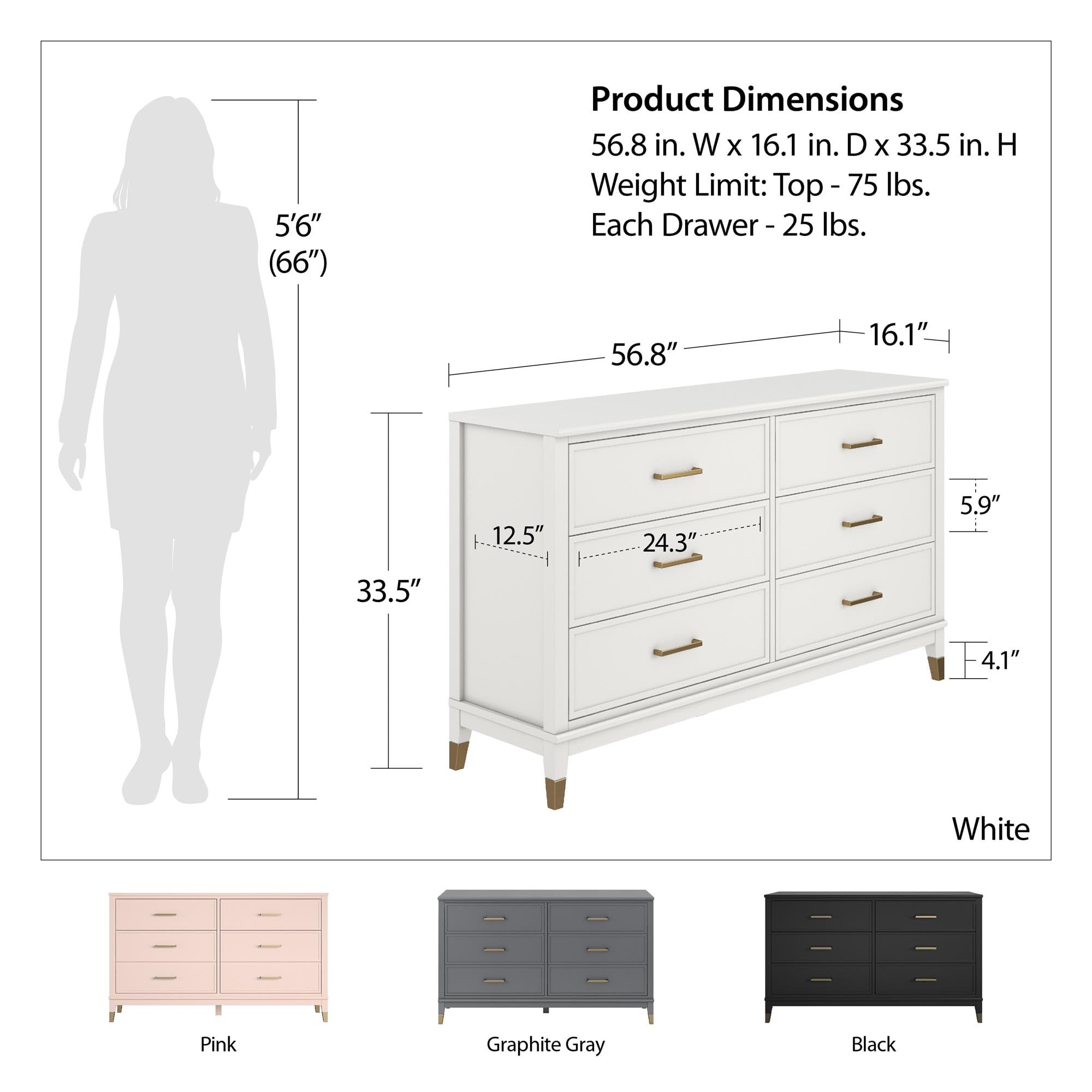 Amazon.com: COSMOLiving by COSMOPOLITAN Westerleigh 6 Drawer Dresser,  Graphite Gray - Graphite Grey : Home & Kitchen