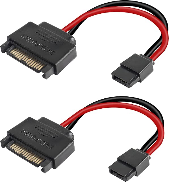 MEIRIYFA SATA 15-Pin Male to SATA 6-Pin Female Slimline Power Adapter Cable SATA 15 Pin to 6 Pin Power Adapter Cable (2 Pack)