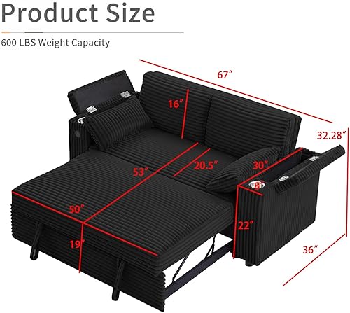 Miniatura 143 de sofá cama de terciopelo de 58 pulgadas, convertible 3 en 1 con bolsa de almacenamiento y respaldo ajustable, perfecto para espacios pequeños, sala 7
