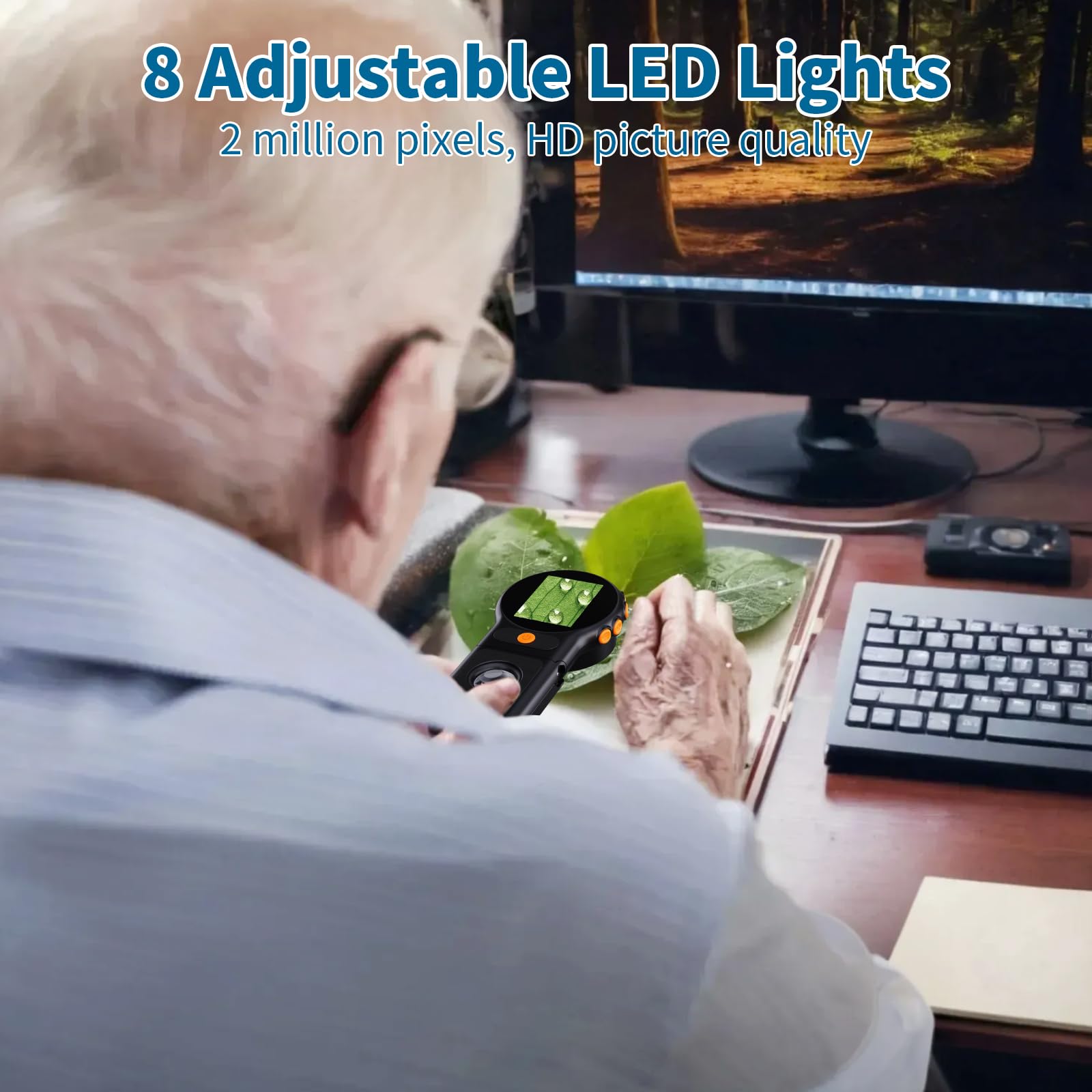Lente d'ingrandimento con Luce, 200X Microscopio Digitale Pieghevole, Microscopio Portatile con Schermo IPS da 2,0" per Lettura, Ispezione, Esplorazione, Anziani, Gioiellieri, Bambini