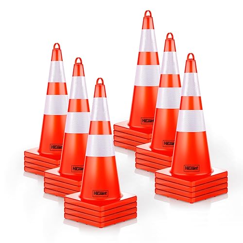 Miniatura 10 de HiGiant - Conos de seguridad de tráfico de 28 pulgadas con collares reflectantes, conos de PVC naranja resistentes para seguridad vial,