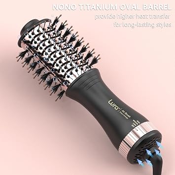 LURA Travel Automatic Dual Voltage Hair Dryer Brush Mini with Bag for Women | Tiny Blow Dryer Brush with EU Plug for Trip,100-240V Small Hot Air Brush Lightweight for Shoulder-Length Hair(Rose Gold)