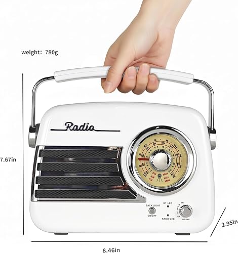 Miniatura 8 de D326 Radio portátil AM FM de onda corta, altavoz de radio de transistor retro, funciona con pilas o enchufe de pared, con Bluetooth, reproducción de