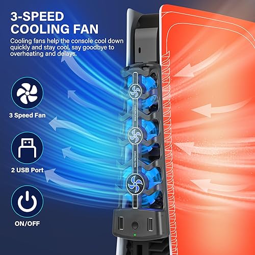 Miniatura 2 de Ventilador de refrigeración para PS5, ventilador enfriador con ventilador silencioso de 3 velocidades, luz RGB para ventilador de refrigeración PS5,