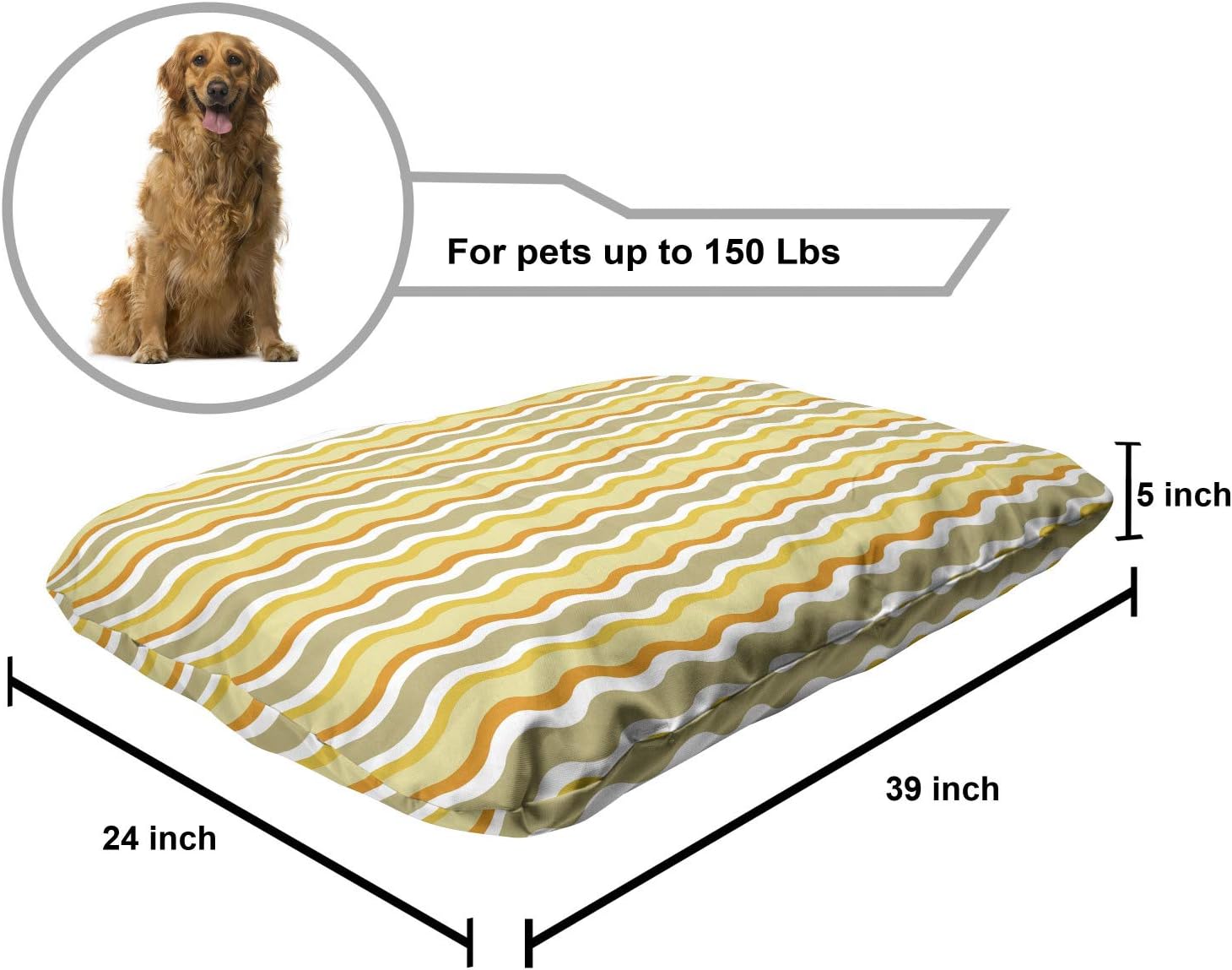 review Lunarable Abstract Pet Bed, Waved Bold and Thin Stripes Conceptual Lines in Fall Season Colors, Chew Resistant Pad for Dogs and Cats Cushion with Removable Cover, 24