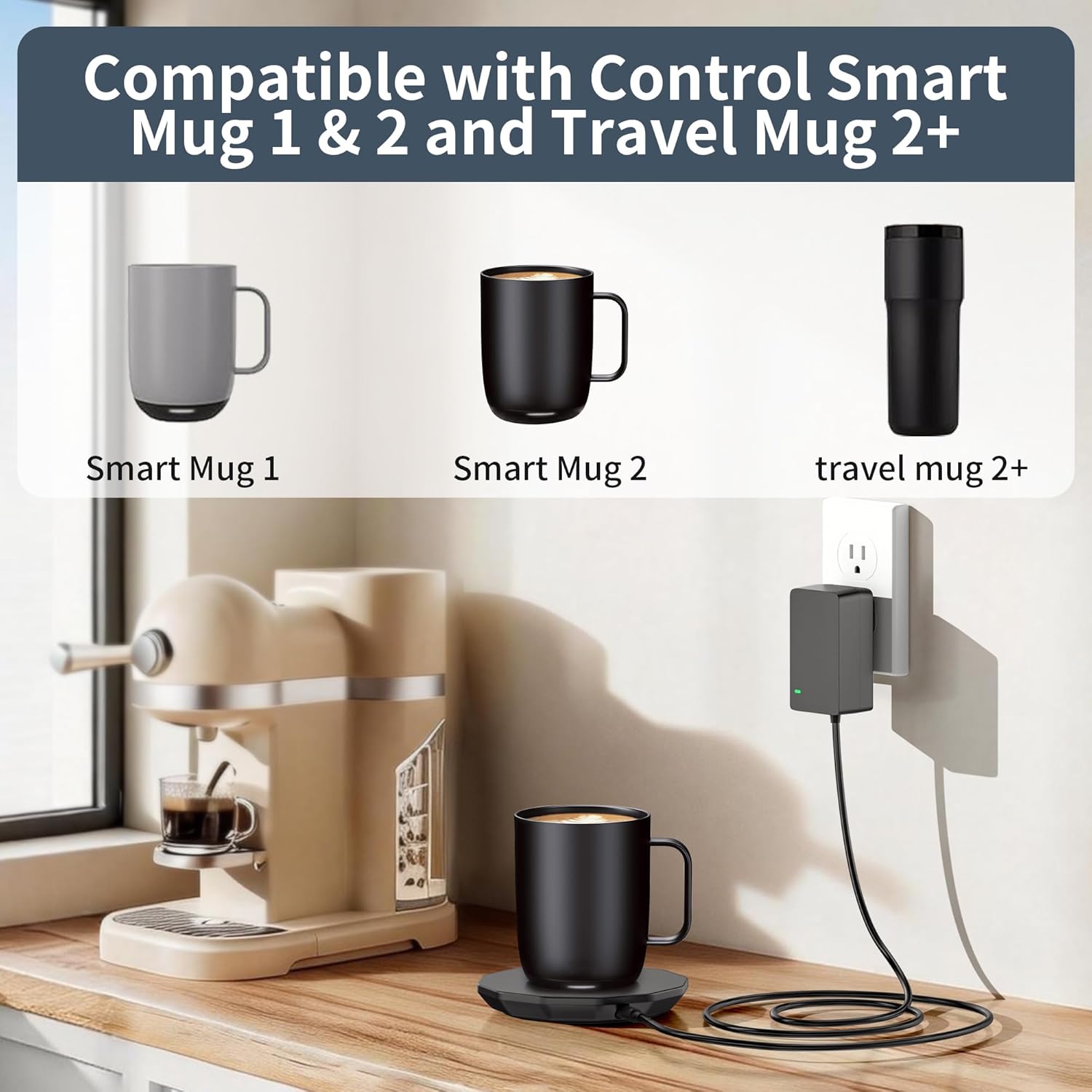 Charging Coaster 2 Compatible with Emb-er Mug 2 & 1, Charger for Cordless Coffee Cup Warmer, Temperature Control Smart Mug2 Power Cord