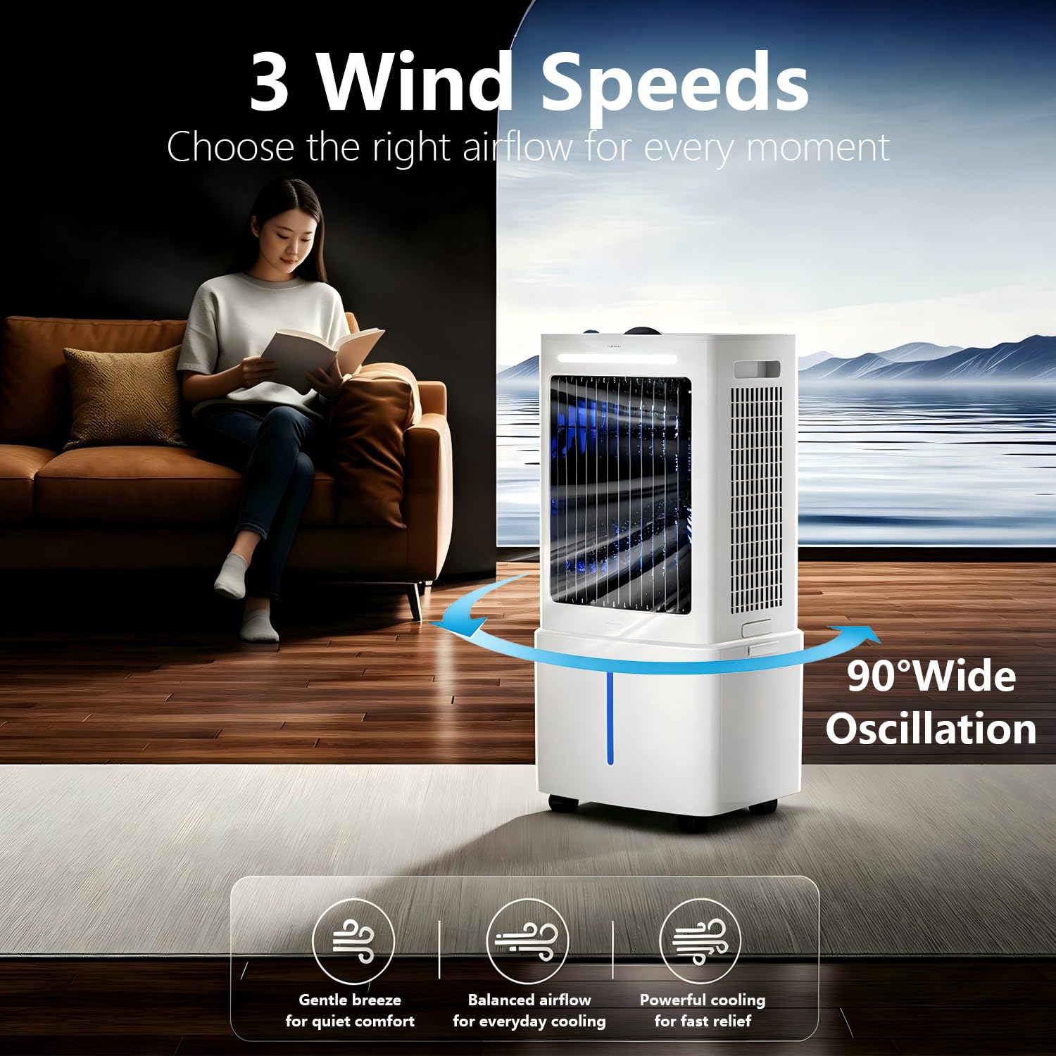 Condizionatore Portatile Senza Tubo 25L Raffrescatore D'Aria | 3 Velocità,Oscillazione 90°,Telecomando, Timer 1-12 Ore,Silenzioso, Silenzioso Per Casa Ufficio