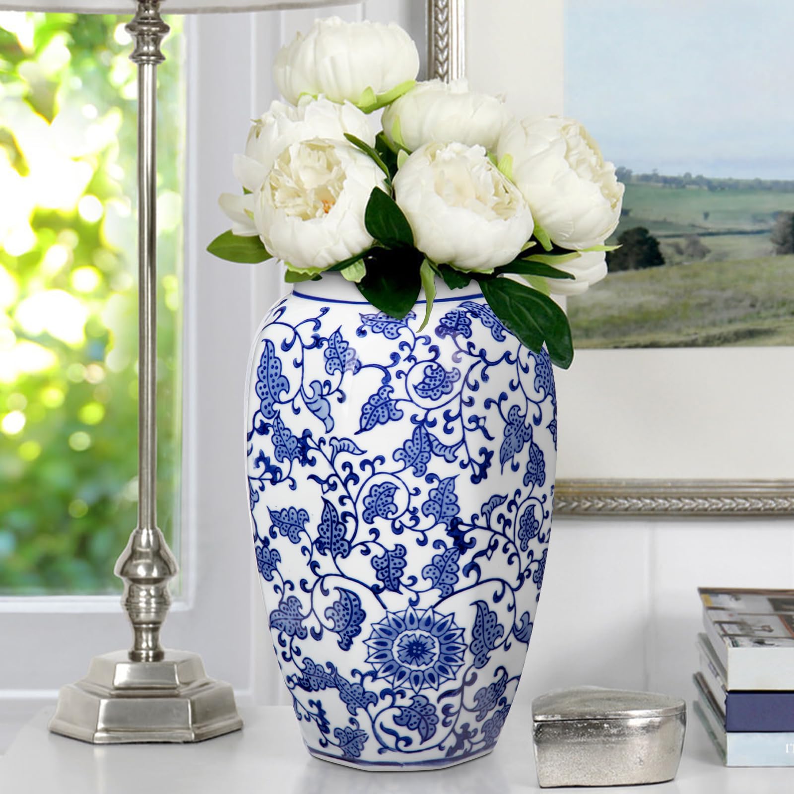 Jarrón Azul Y Blanco, Jarrón Azul Para Decoración Del Hogar Jarr 606195