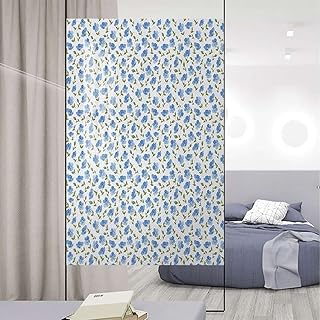 Baby Blue Green White Decorative Privacy Window Film Flower Pattern Feminine Nostalgic Art Privacy Sun Blocking Decorative Window Film Flower 17.7Wx35.4L-inch
