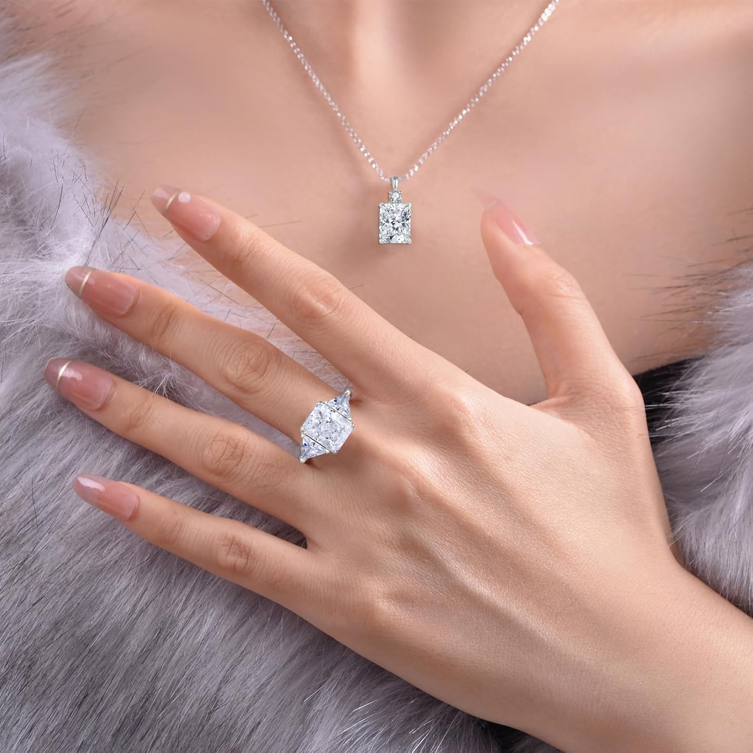 4 Carat Promise Ring Radiant Cut Lab Simulated Diamond Sterling Silver Three Stone CZ Engagement Ring for Her