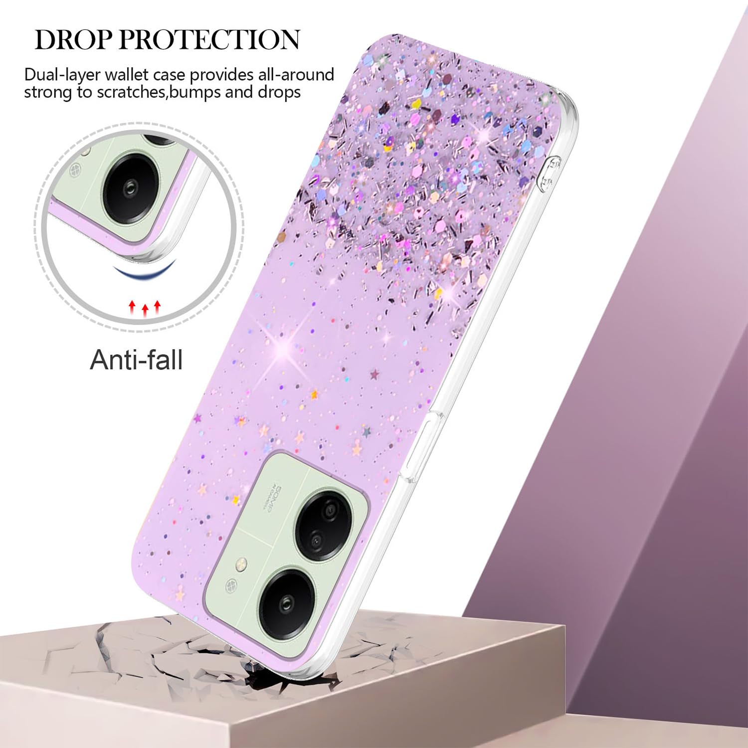 HAOFUGUI Magnetica Glitter Cover per XiaoMi RedMi 13C 4G, Case con