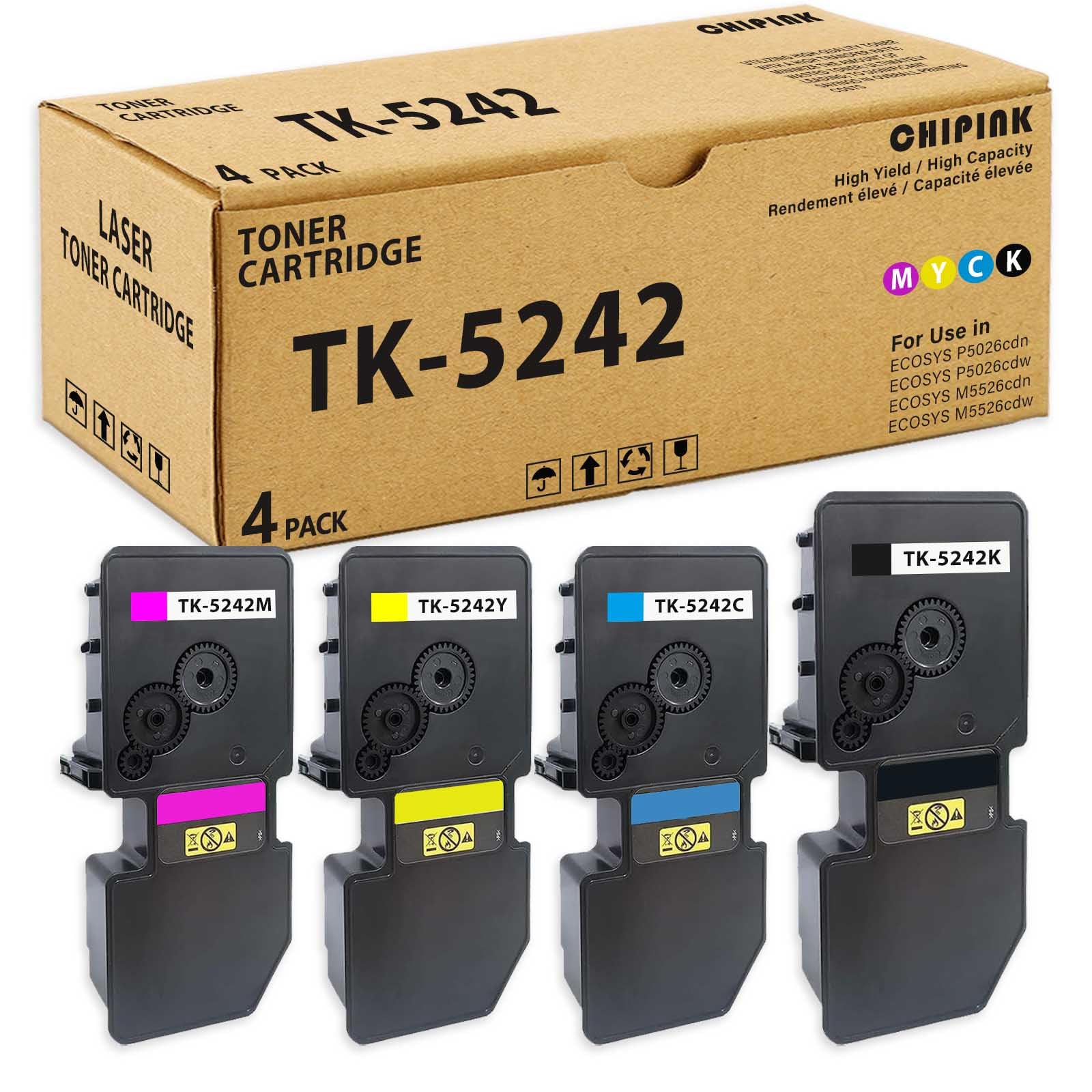 Chipink TK5242 Toner Cartridge Set Replacement Compatible for Kyocera TK-5242 Toner for ECOSYS P5026cdn P5026cdw M5526cdw M5526cdn (TK-5242K TK-5242C
