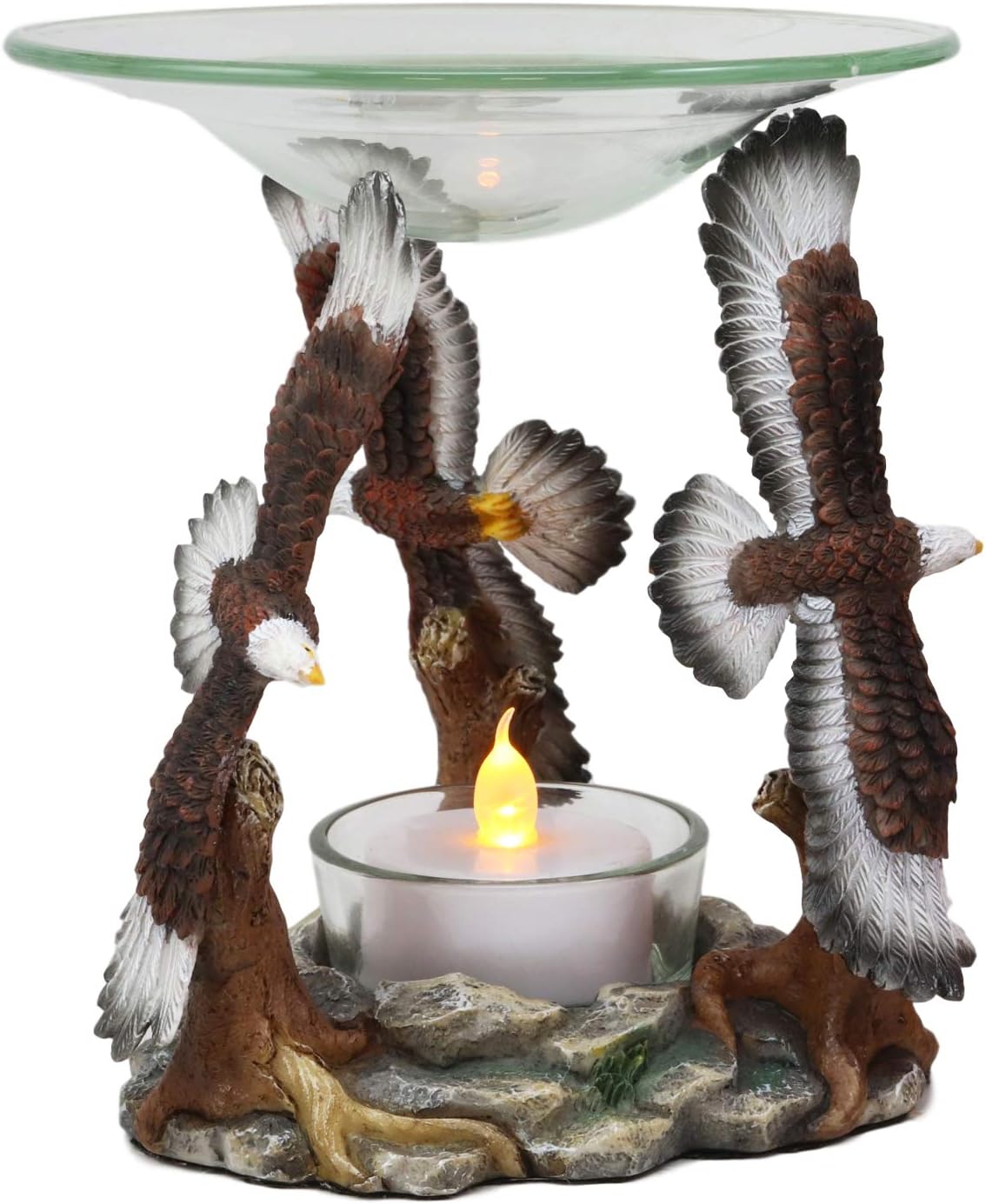 Ebros Wildlife Aerial King of The Sky Soaring Trinity Bald Eagles Oil Warmer Or Wax Tart Burner Aroma Scent Diffuser Tea Light Candle Holder Statue USA Patriotic Eagle Decorative Figurine