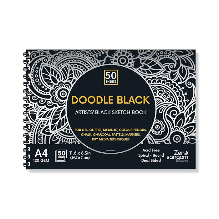 Buy Zen Sangam Artists’ A4 Spiral 120 GSM Black Paper Sketchbook