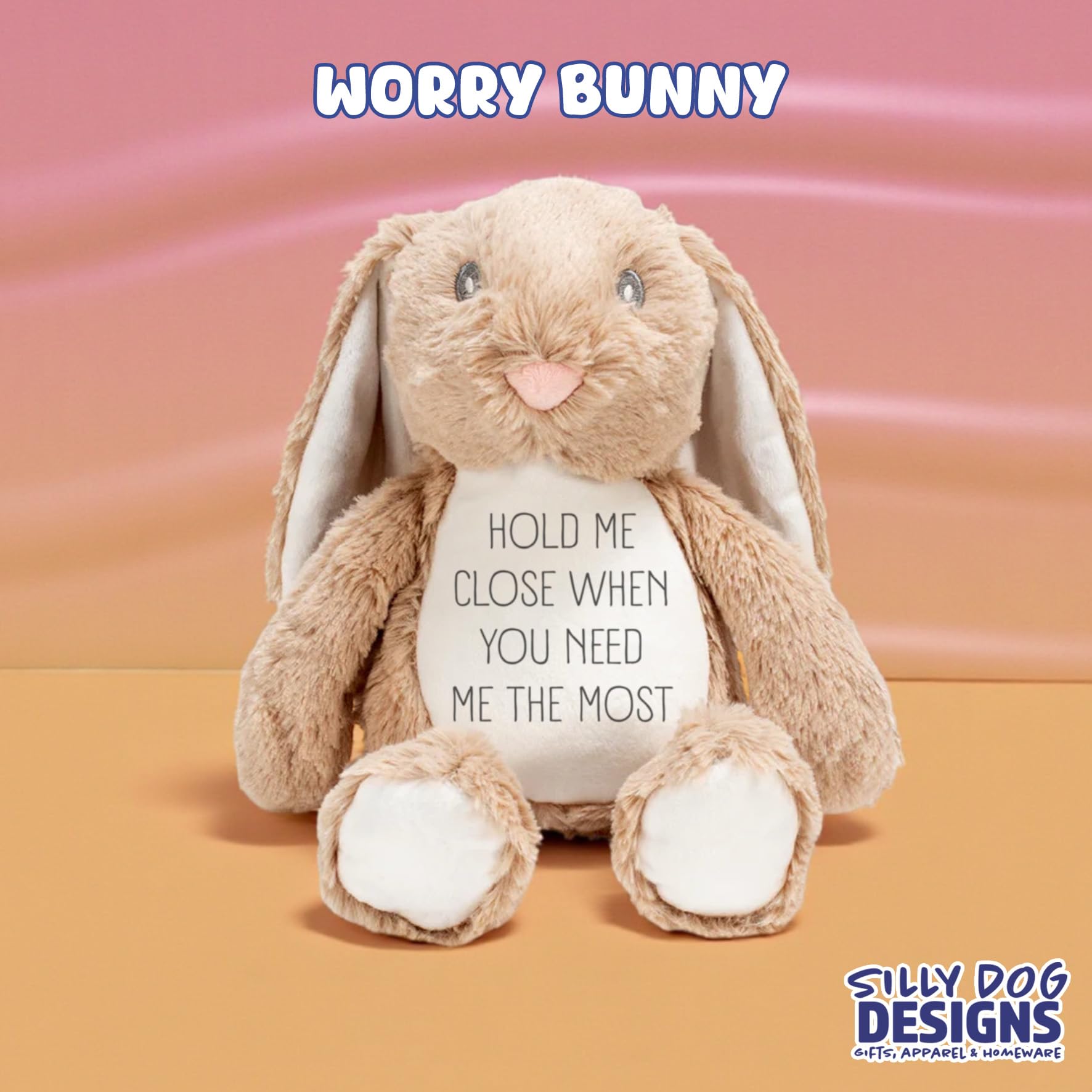 Silly Dog Designs, Personalised Worry Bunny Plush Toy, “Hold Me Close” Comfort Bunny Teddy - Image 4