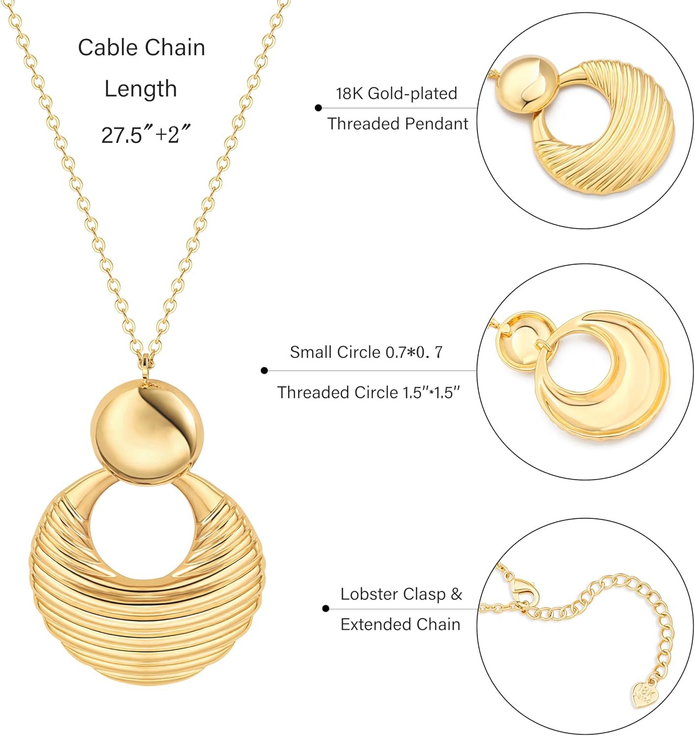 Long Pendant Necklace for Women Gold Plated Circle Long Chain Necklace Y Necklace Jewelry for Women - Image 4
