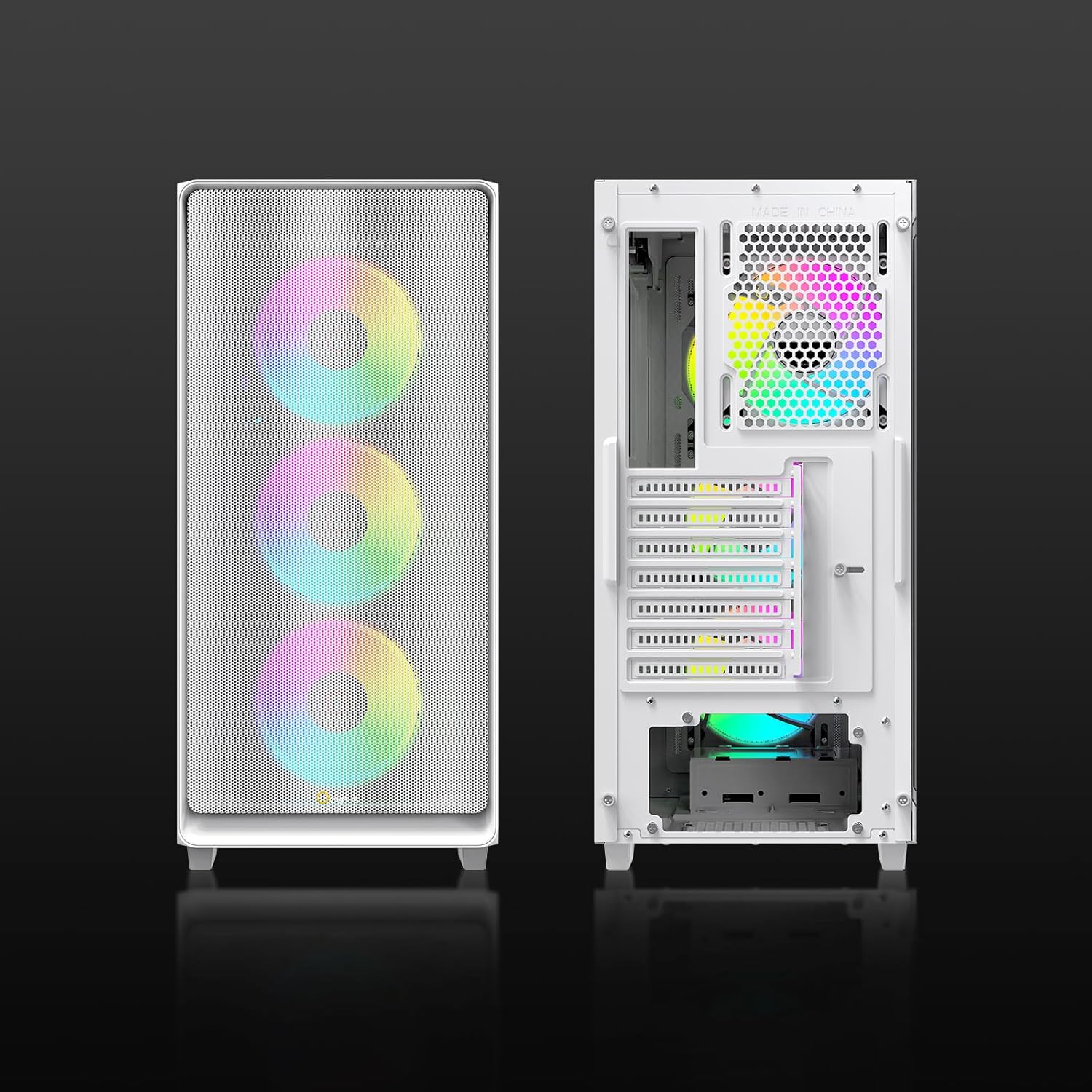 Gamma C60 WH ARGB Mid-Tower ATX Gaming PC Case,4 Pre-Installed ARGB Fans,Side Panoramic View,Fully Ventilated Airflow,Magnetic Dust Filters,Support Max 360mm AIO/330mm GPU,for ATX/MATX/ITX