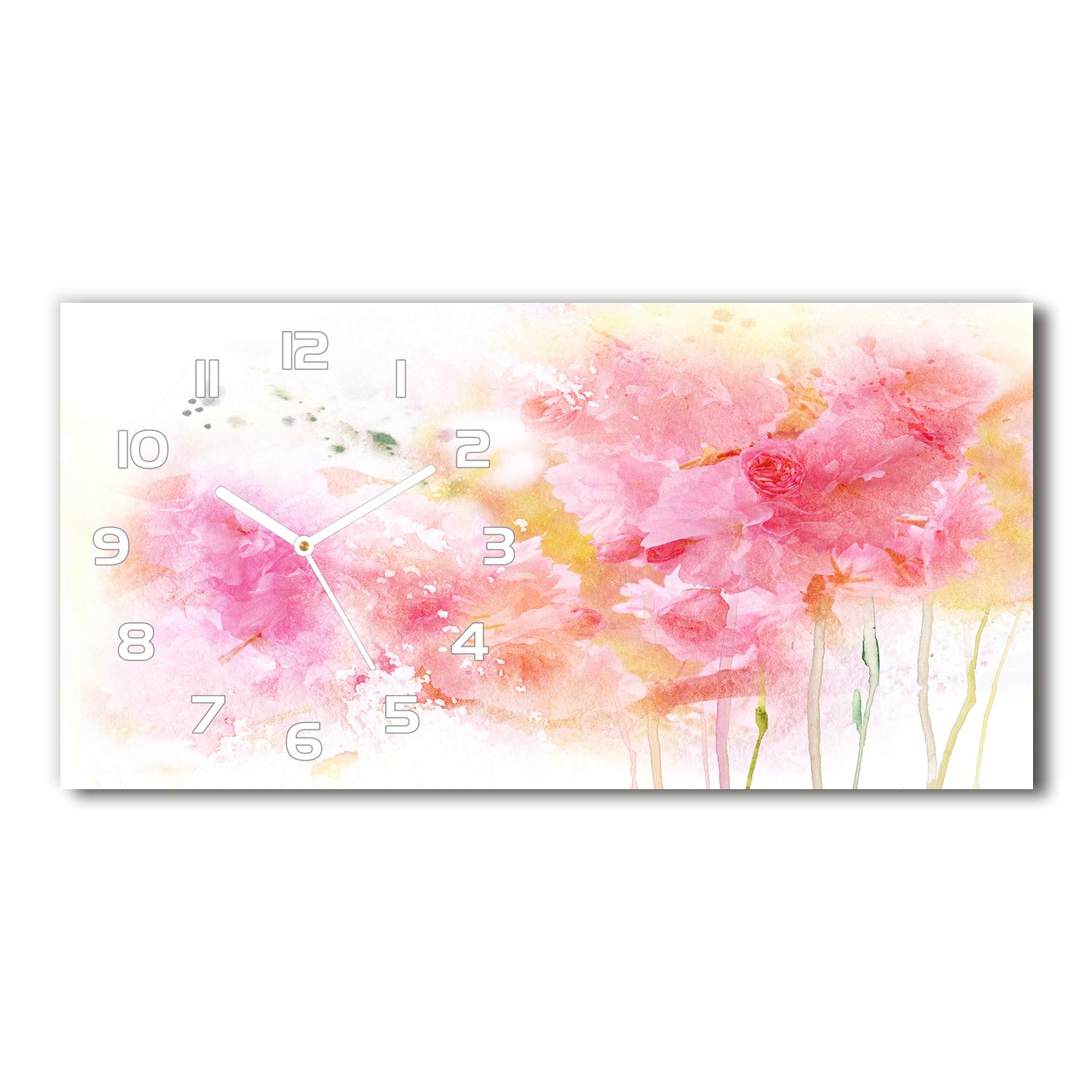Horloge en verre 60x30cm silencieuse avec motif de fleurs blanches
