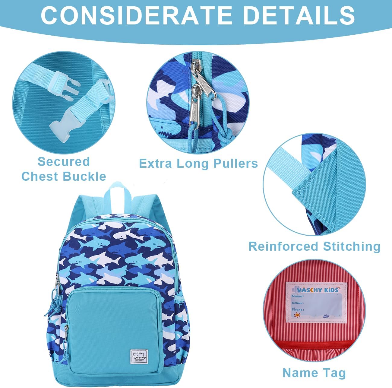 VASCHY Kids backpacks, Cute Lightweight Water Resistant Preschool Backpack for Boys and Girls Chest Strap | Cute, Lightweight, Water Resistant, Chest Strap - Image 3