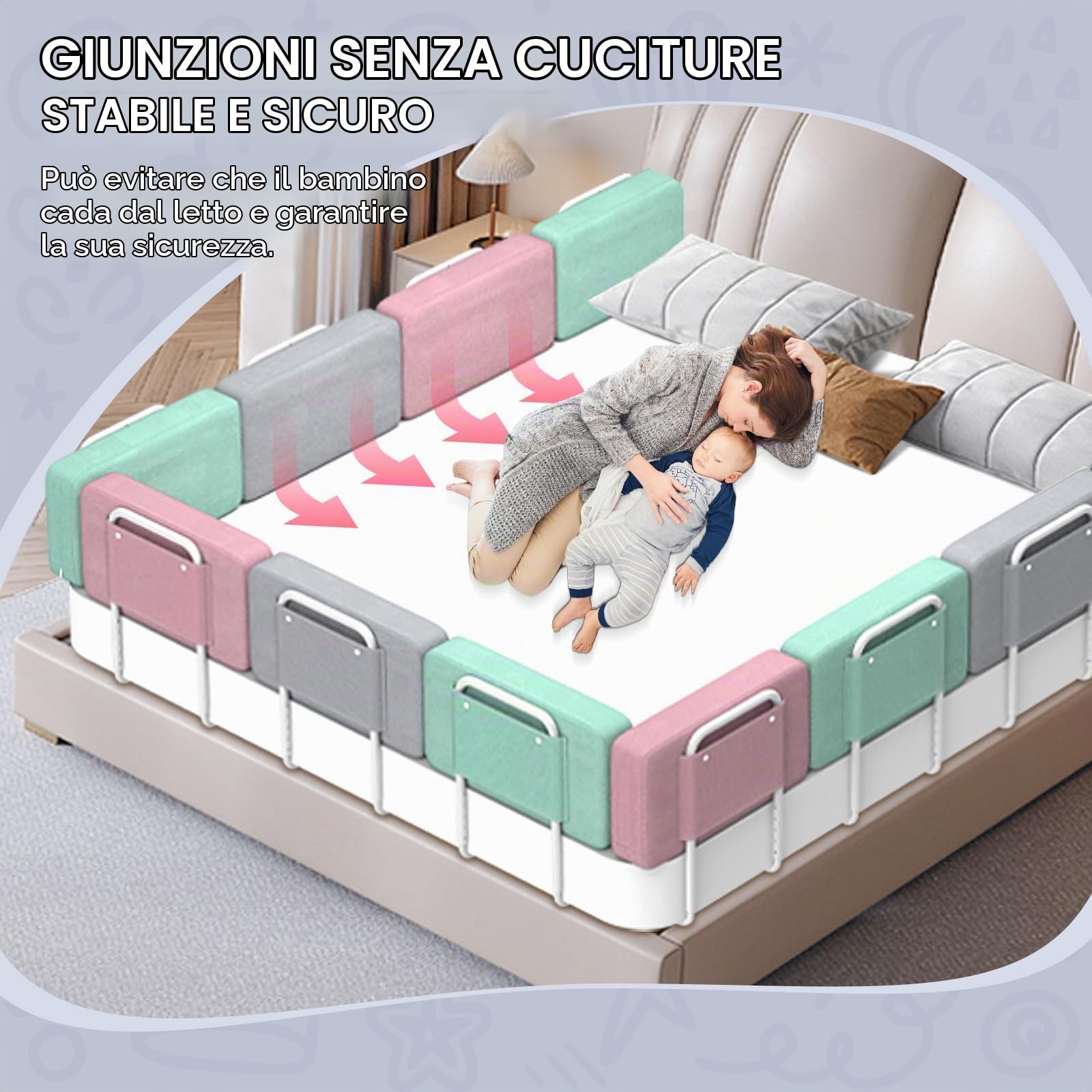 Sponde per letto bambini – Barriera letto sicurezza per bambini, protezione per letto matrimoniale e lettino, altezza regolabile 40-60 cm, rimovibile, portatile, grigio, 60cm