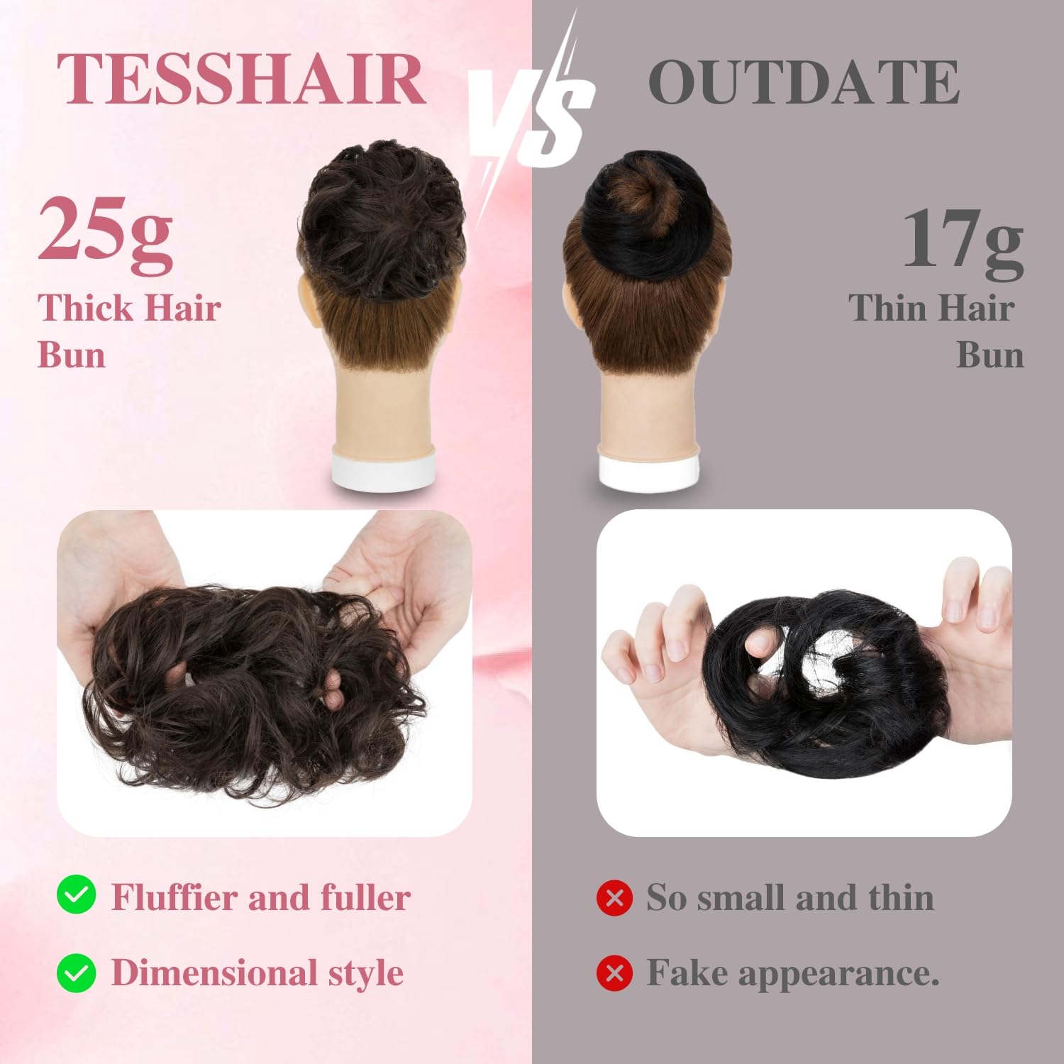 tesshair Messy Bun Hair Piece 100% Thick Tousled Human Scrunchies Natural Curly Wavy Bun Hair Piece with Elastic Band Natural Black Hairpieces for Women Girls(Natural Black - Image 4
