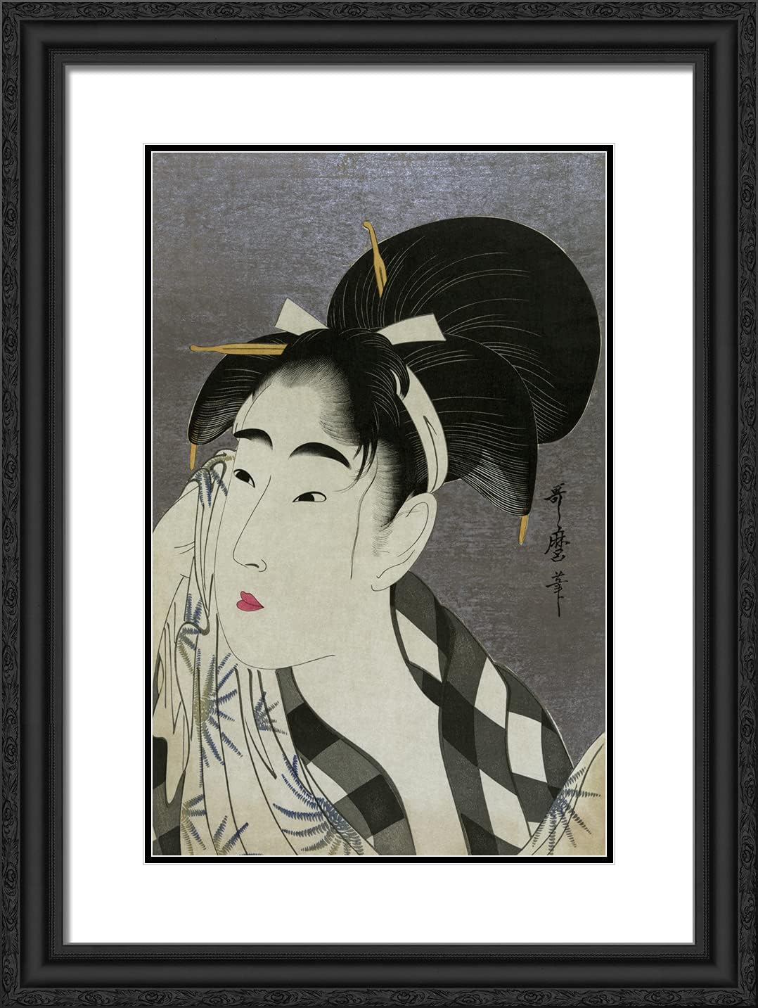 ArtDirect Utamaro, Kitagawa 18x24 Gold Ornate Framed Art Print with Double Matting Titled: Ase Fuku Ona