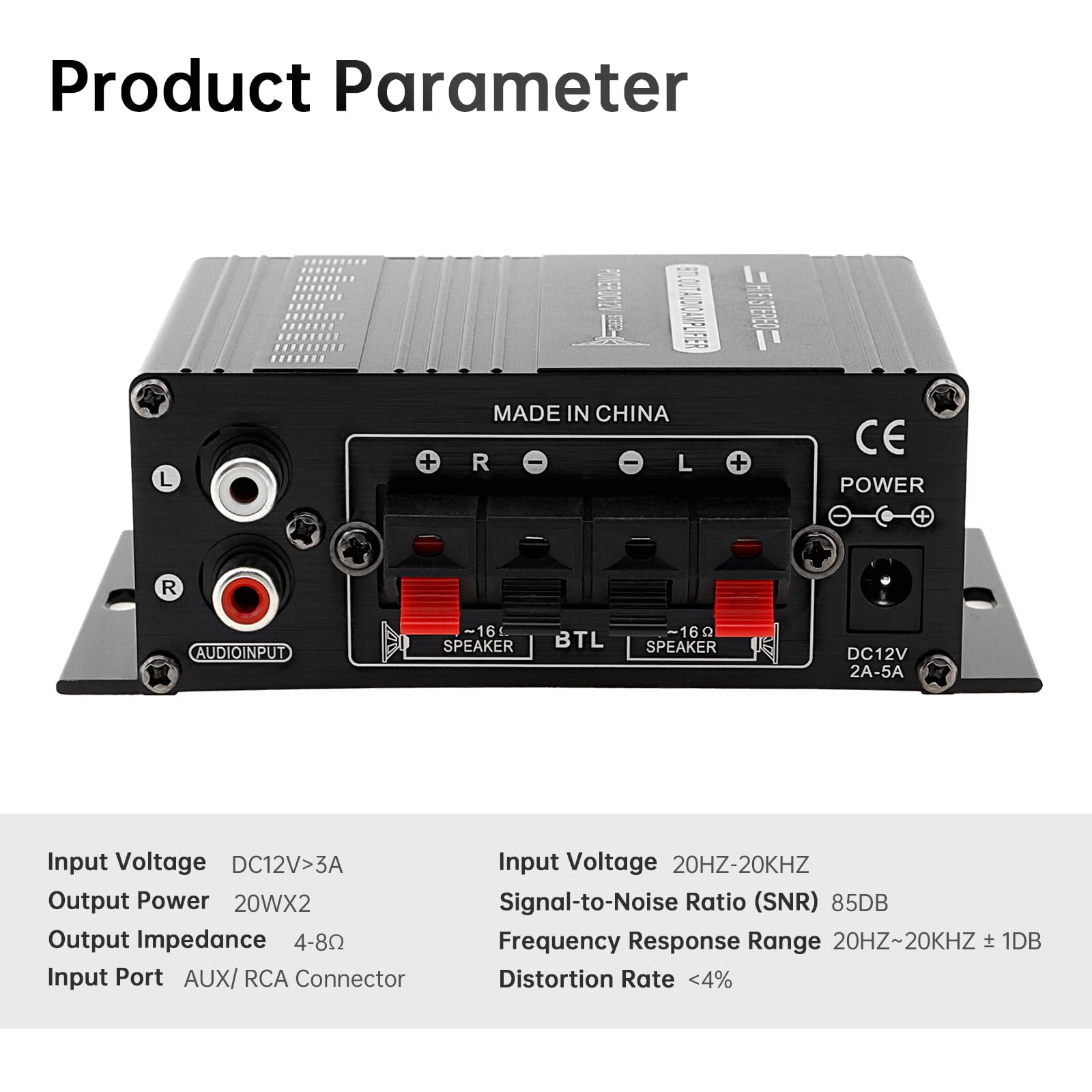 Amplificateur Audio, Ampli Hifi, Mini Amplificateur de Puissance 12V 2 Canaux, Classe D Stéréo avec Entrée AUX/USB/SD, pour Maison ou Voiture, Adaptateur Secteur Inclus