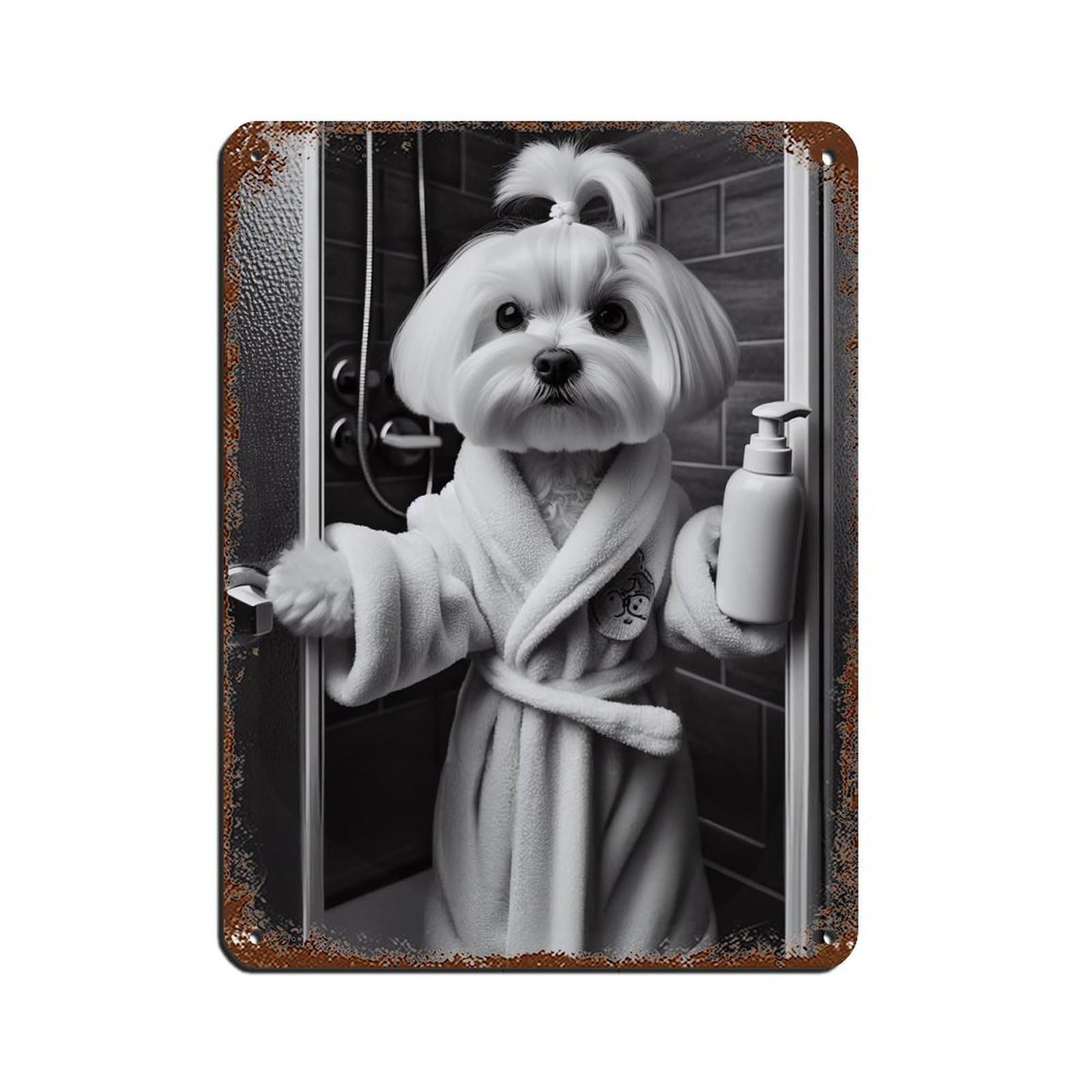 Maltese Terrier Bathroom Art Poster Tin Sign Vintage Metal Pub Club Cafe Bar Home Wall Art Decoration Poster Retro 12x16inch(30x40cm)