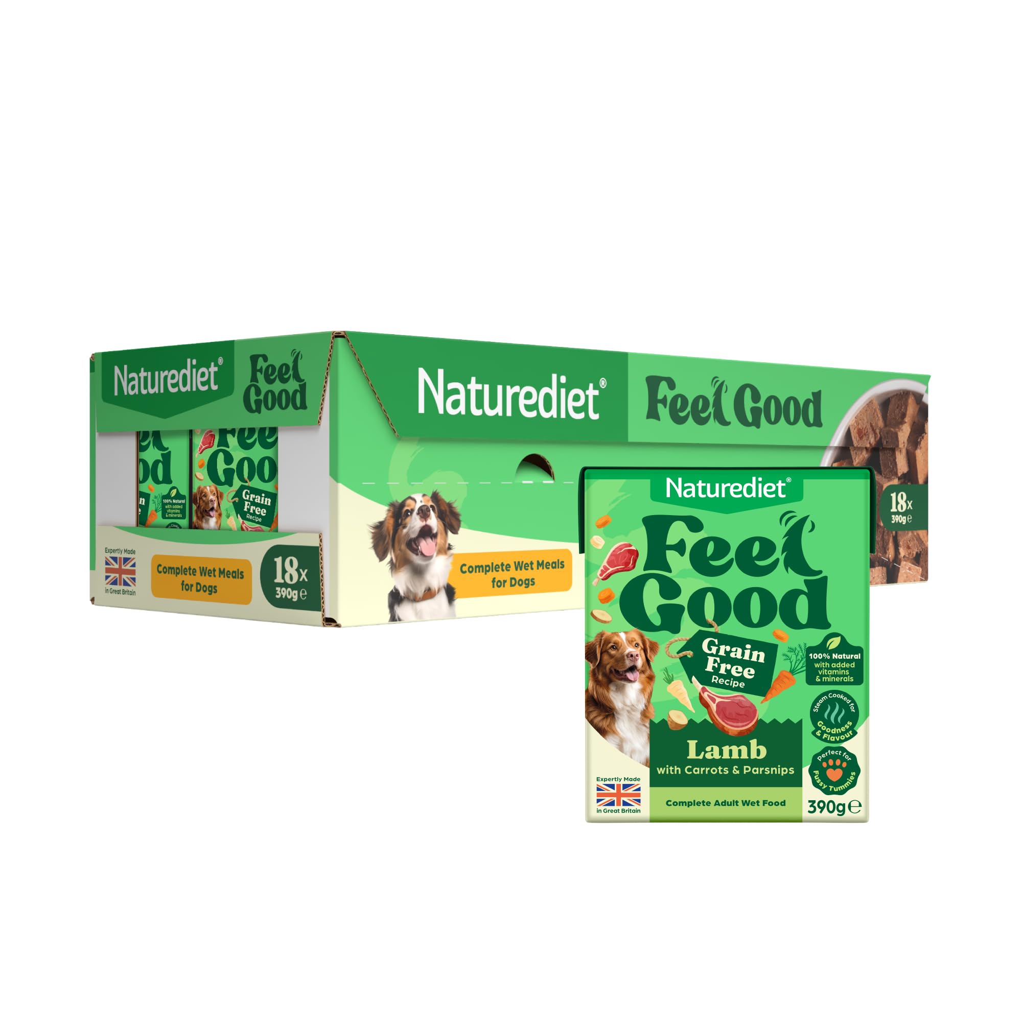 Naturediet - Feel Good Wet Dog Food, Natural and Nutritionally Balanced, Grain Free, Lamb, 390g (Pack of 18)