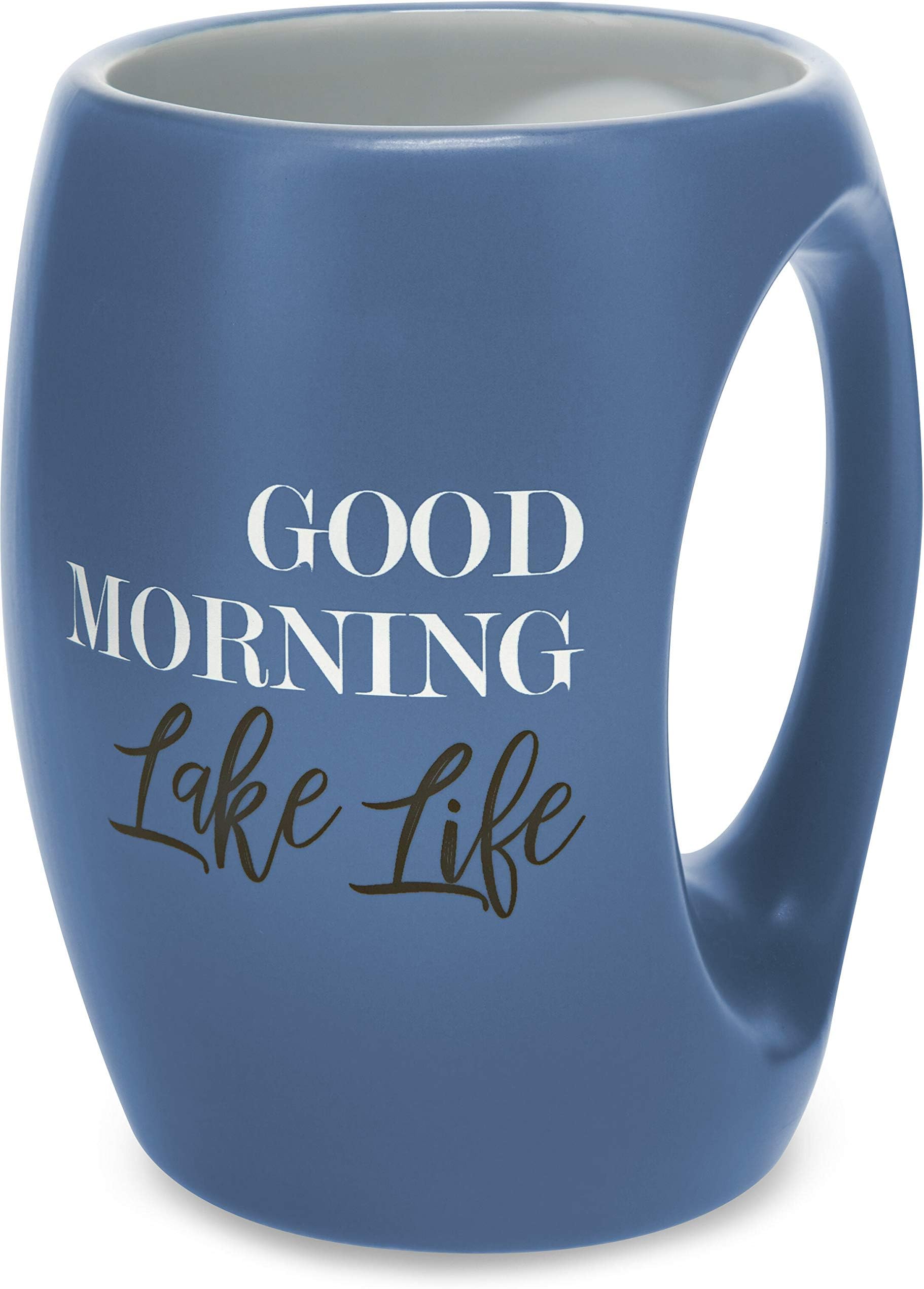 Pavilion Gift Company - 10519 Pavilion Gift Company Blue Huggable Hand Warming 16 oz Coffee Cup Mug Good Morning Lake Life