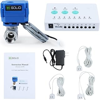 U.S. Solid Water Leak Detector - Water Alarm Leak Detect System with 3/4” Automatic Shut-Off Stainless Steel Motorized Ball Valve, Controller and 3 Sensors and Sound Alarm