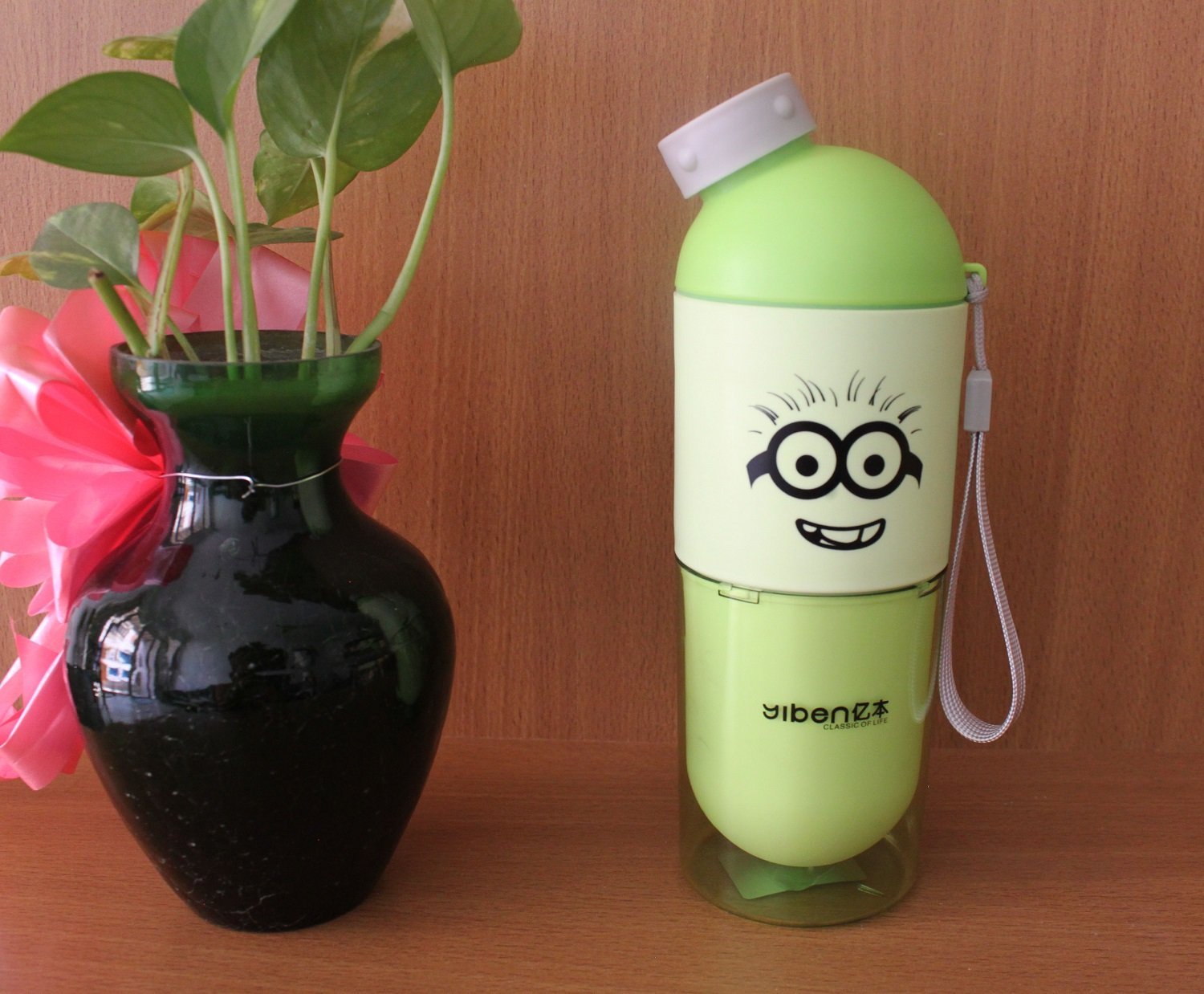 GeekGoodies M School Travel Water Bottle with Drinking Glass - Green