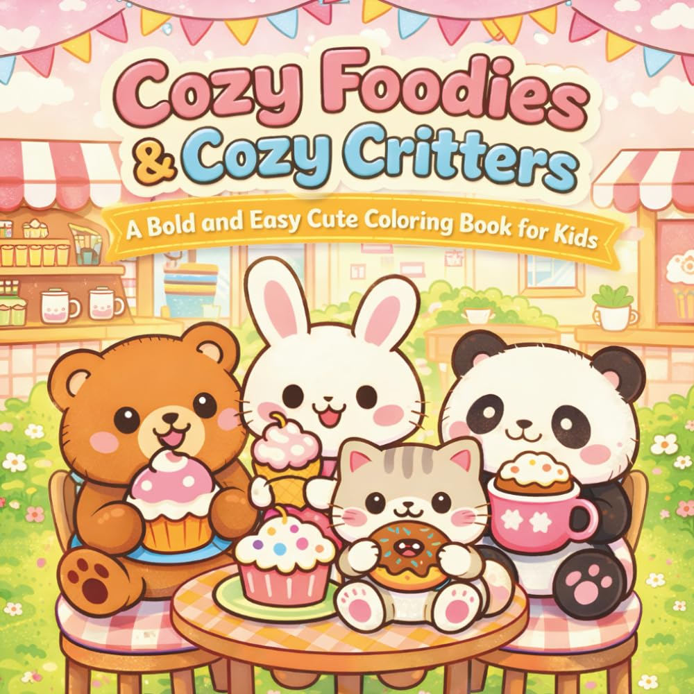 Cozy Foodies & Cozy Critters: A Bold and Easy Cute Coloring Book for Kids