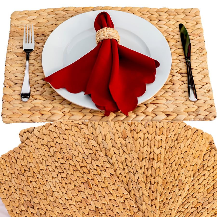 Boho Placemats Set Of 4, Table Mats Set Of 4, Wicker Plate Holders, Wicker Chargers For Dinner Plates, Individuales Para Mesa De Comedor, 16.5" X 12" (Hyacinth Platemat 30x42cm_Xca_Set 4)