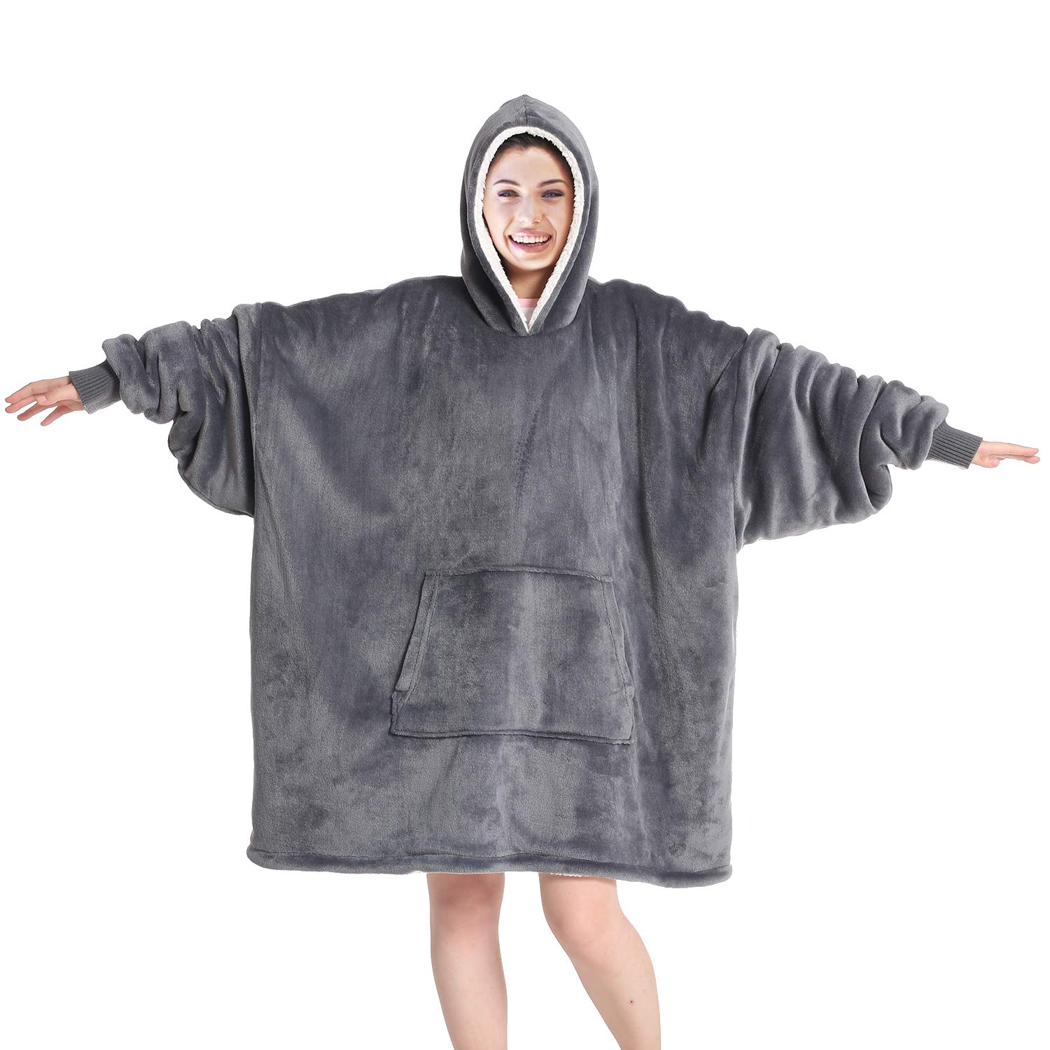 Touchat Wearable Blanket Hoodie, Oversized Sherpa Blanket Sweatshirt with Hood Pocket and Sleeves, Super Soft Warm Comfy P...