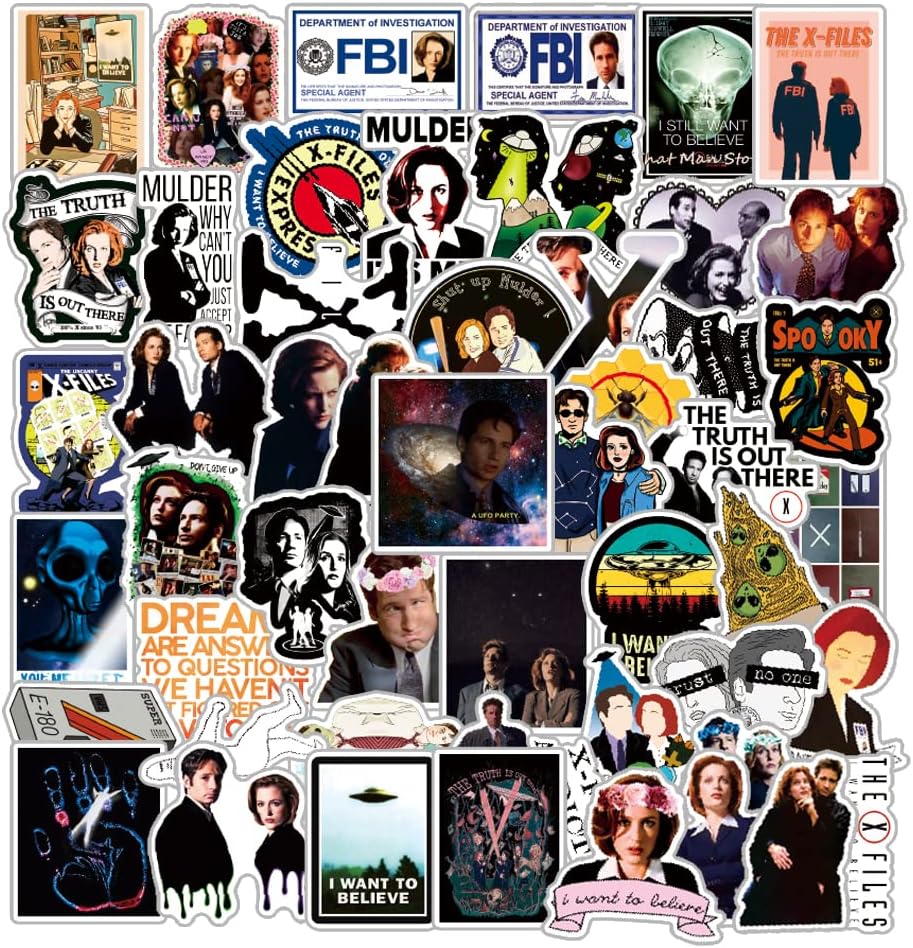 50Pcs The X-Files Stickers Pack | Classic Suspense Sci-Fi TV Series Vinyl Waterproof Cool Decal for Kids Teens Adults Computer Phone Laptop Skateboard Car Bumper（The X-Files Stickers ）,2-4inch