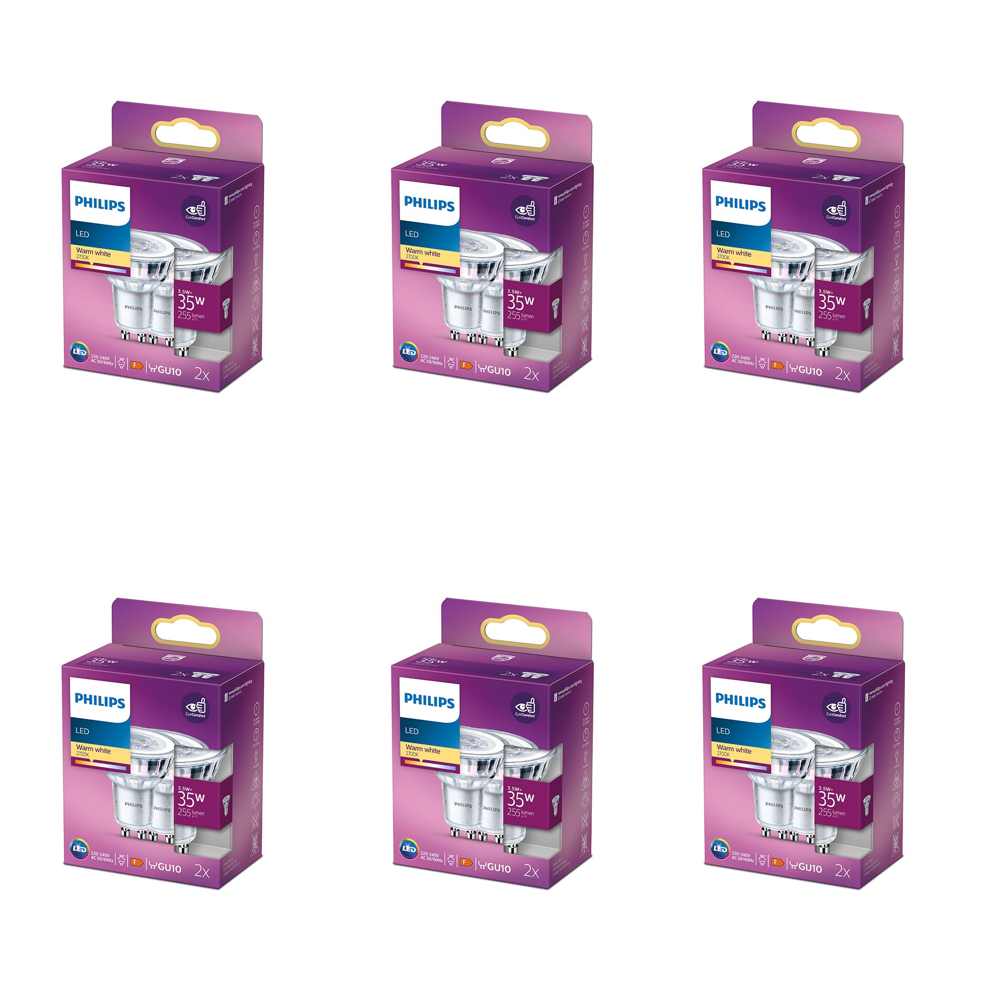 Philips Vorteilspaket - GU10 - LED Spot - 35W - Nicht Dimmbar - Warmweißes Licht - Set 12 Stück
