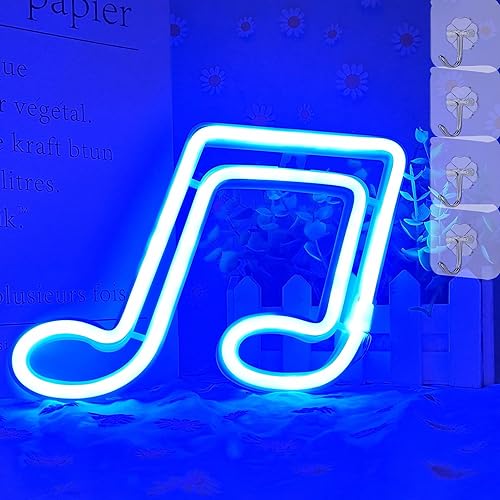 Letreros de neón con notas musicales  Luz nocturna LED azul con USB o pilas para dormitorio, sala de estar, bar, fiesta, boda, Navidad