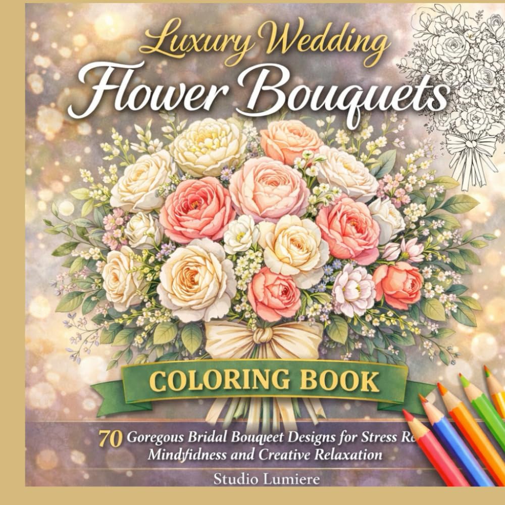 Luxury Wedding Flower Bouquets Coloring Book: 70 Gorgeous Bridal Bouquet Designs for Stress Relief, Mindfulness and Creative Relaxation (Flower Healing Coloring Collection)