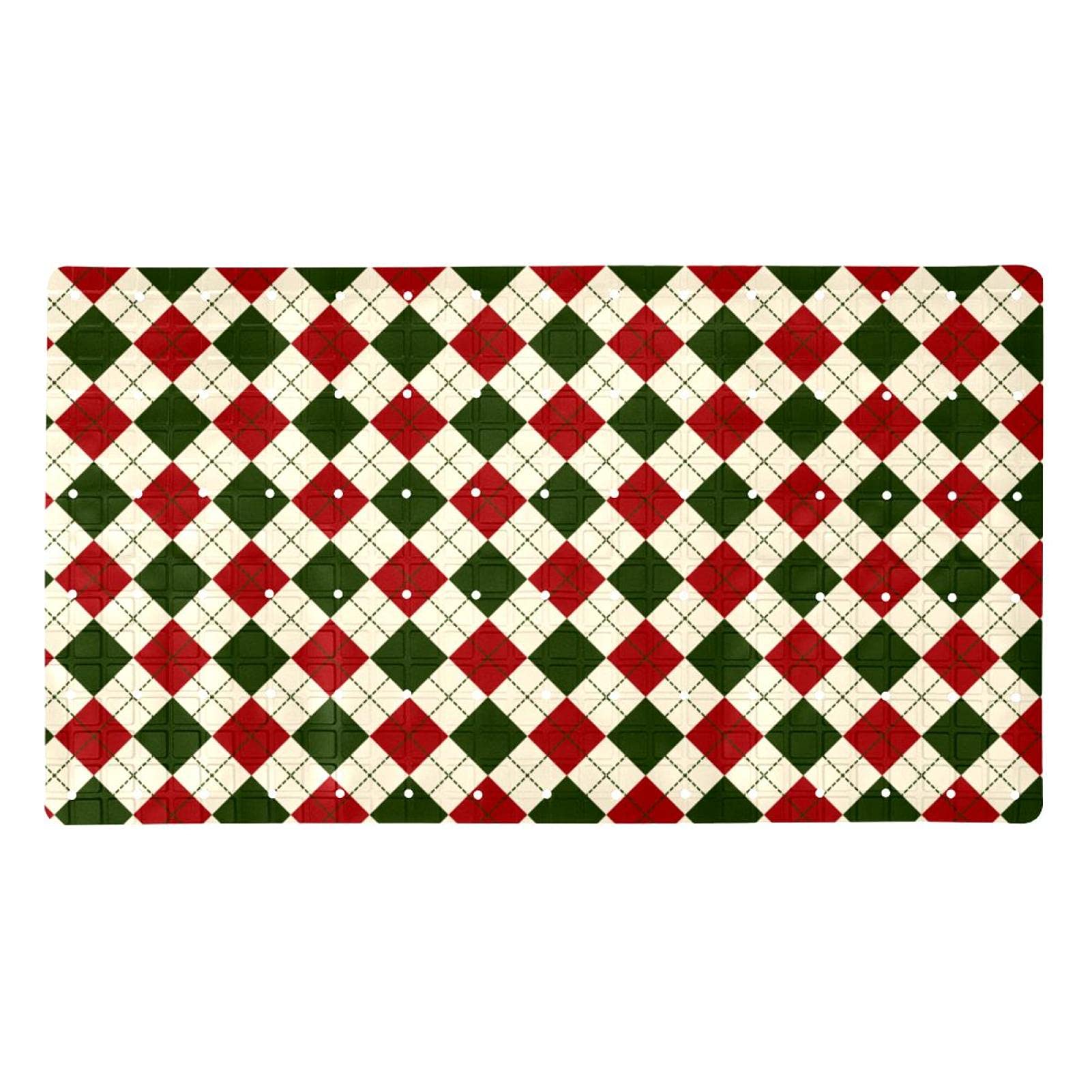 Alfombra de ducha a cuadros de Navidad con ventosas para evitar resbalones en la bañera del hogar