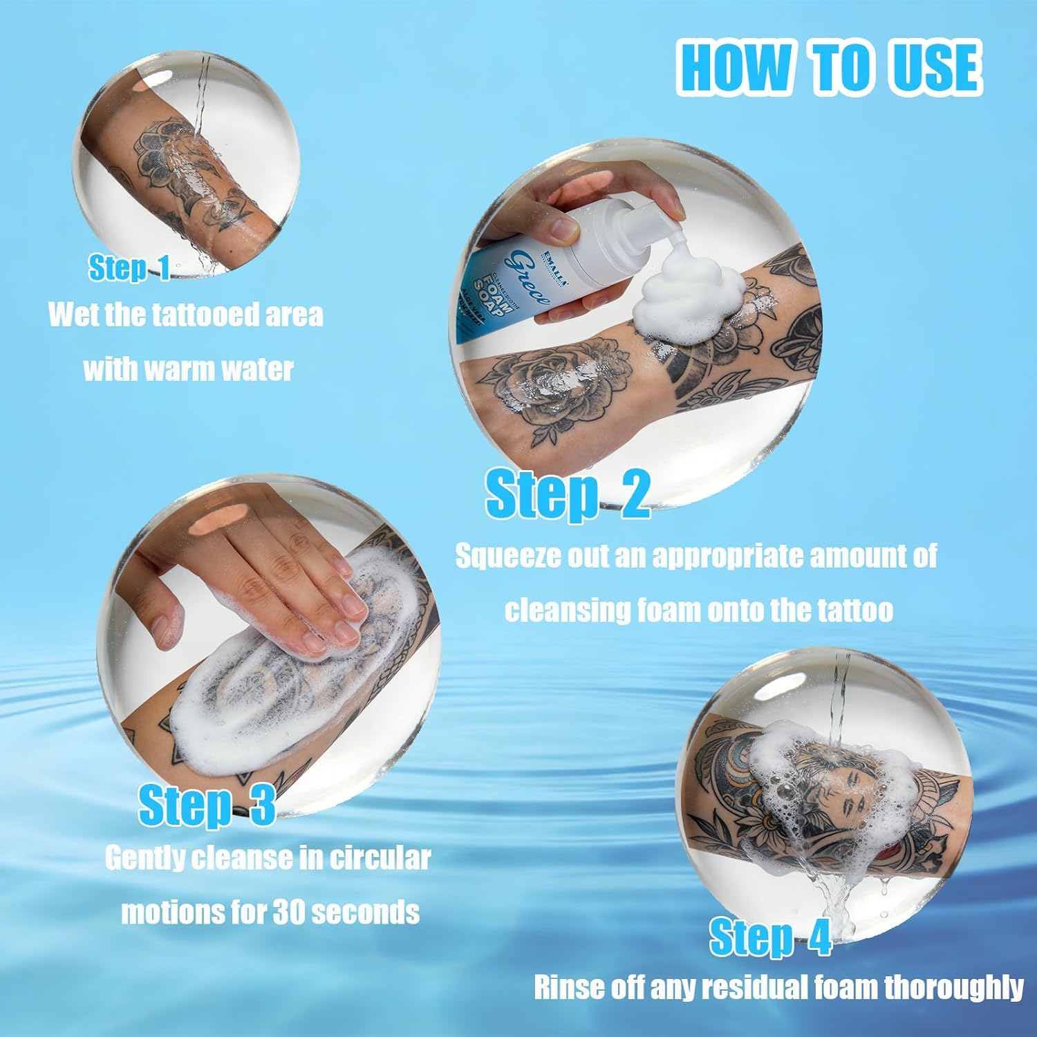 Schiuma detergente per tatuaggi, 200 ml, schiuma detergente delicata per nuovi tatuaggi, lenitivo e idratante, per la cura del tatuaggio, fresca